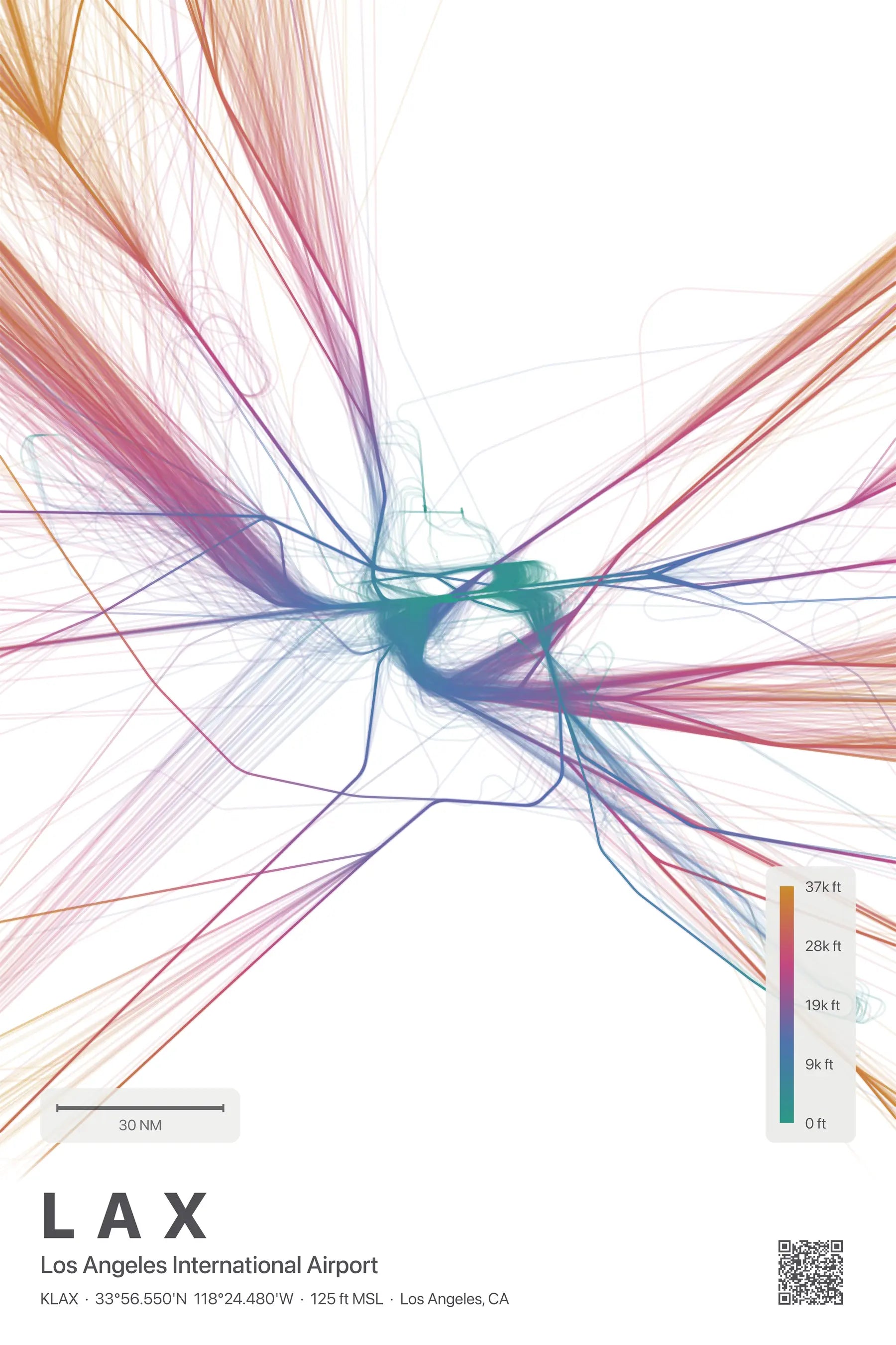 LAX flight path print — Aurora theme · Light
