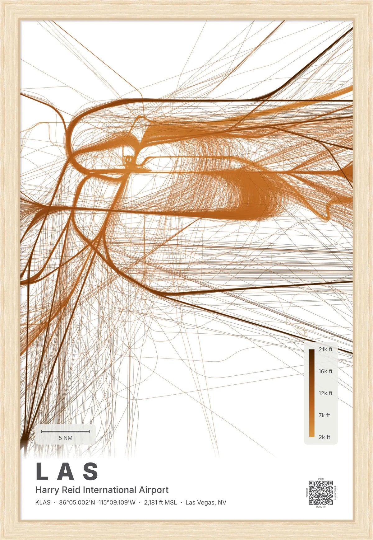 LAS flight path print — Solana theme · Light [material:framed_natural]