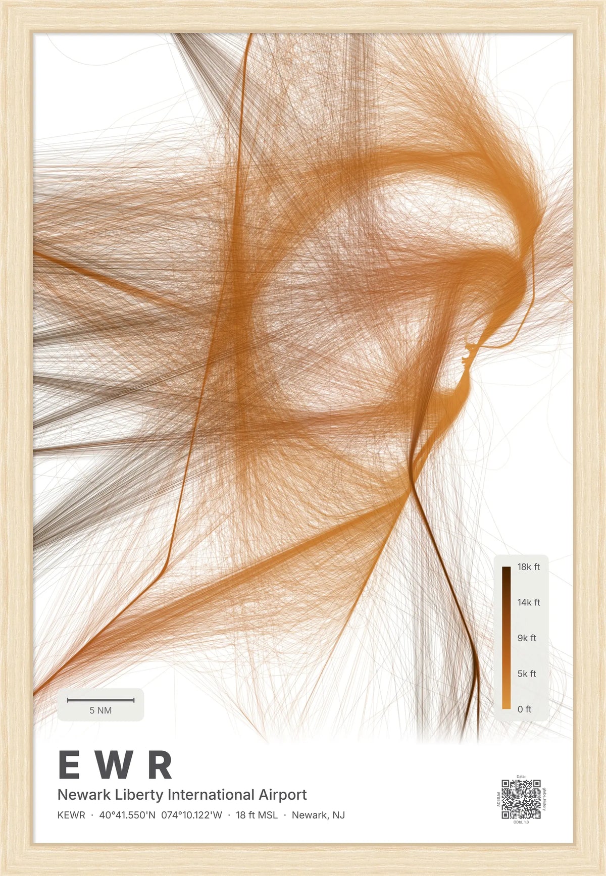 EWR flight path print — Solana theme · Light [material:framed_natural]