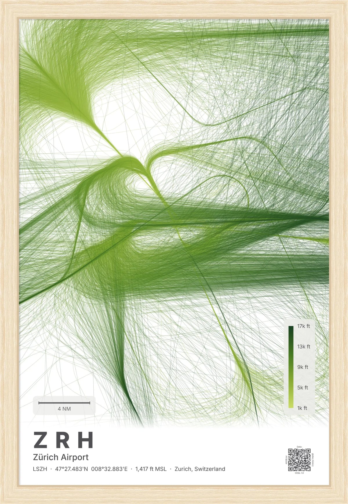 ZRH flight path map — Citrus theme · Light [material:framed_natural]