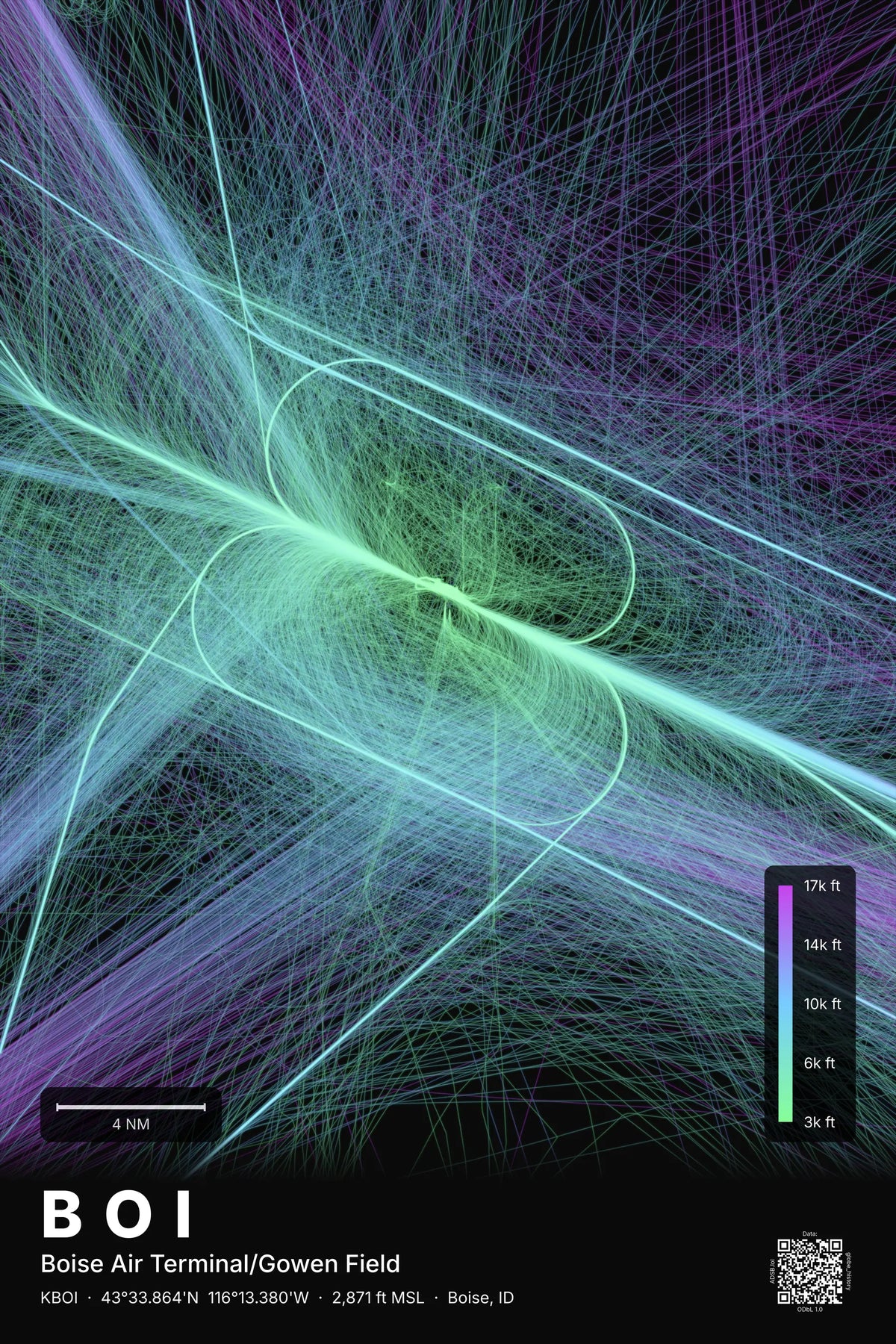BOI flight path print — Prism theme · Dark