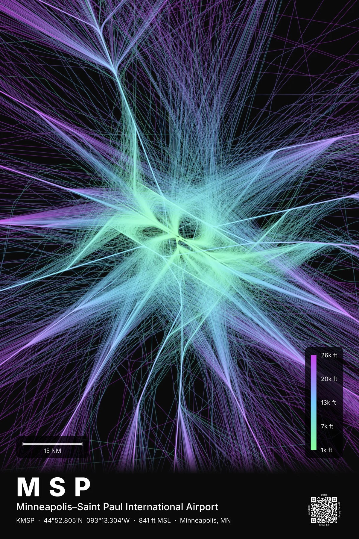 MSP flight path print — Prism theme · Dark
