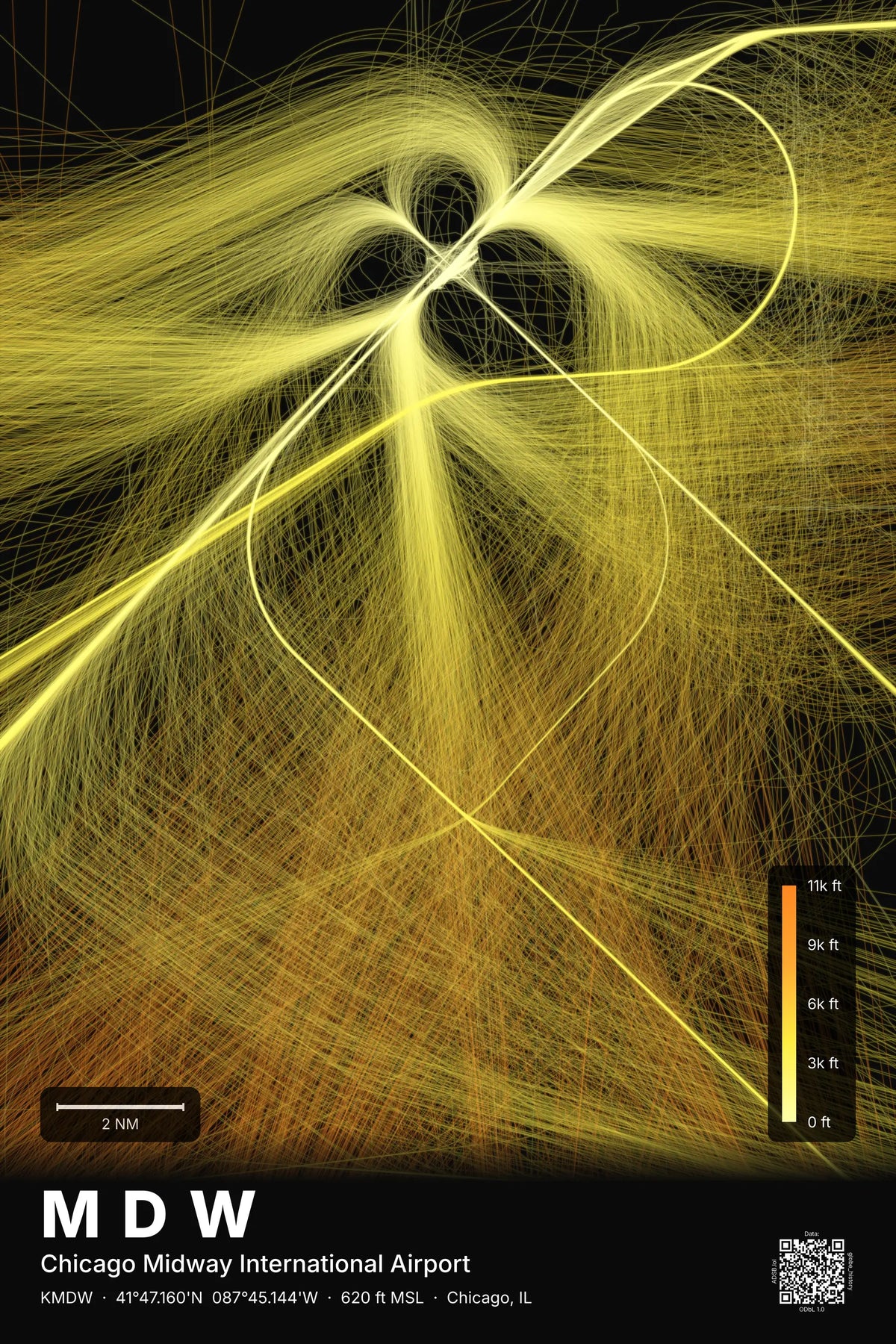 MDW flight path print — Solana theme · Dark