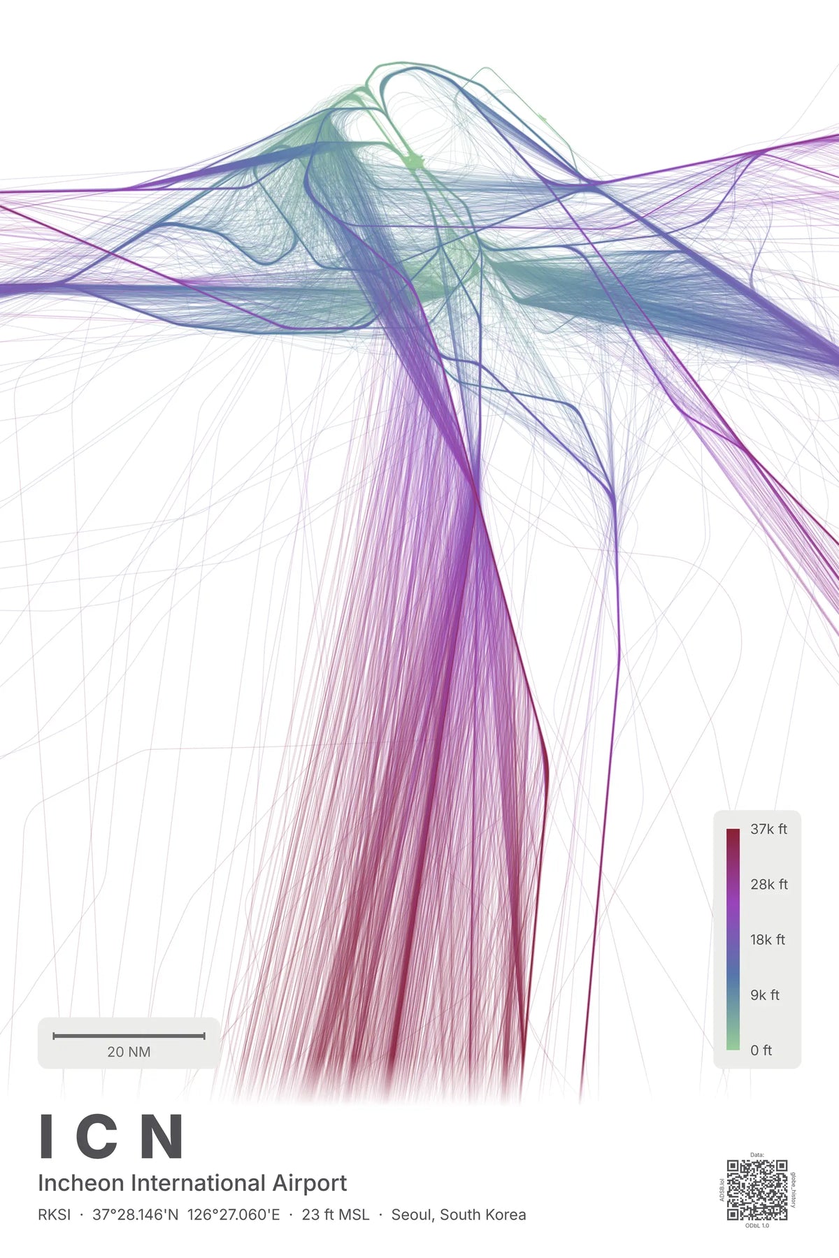 ICN flight path map — Prism theme · Light