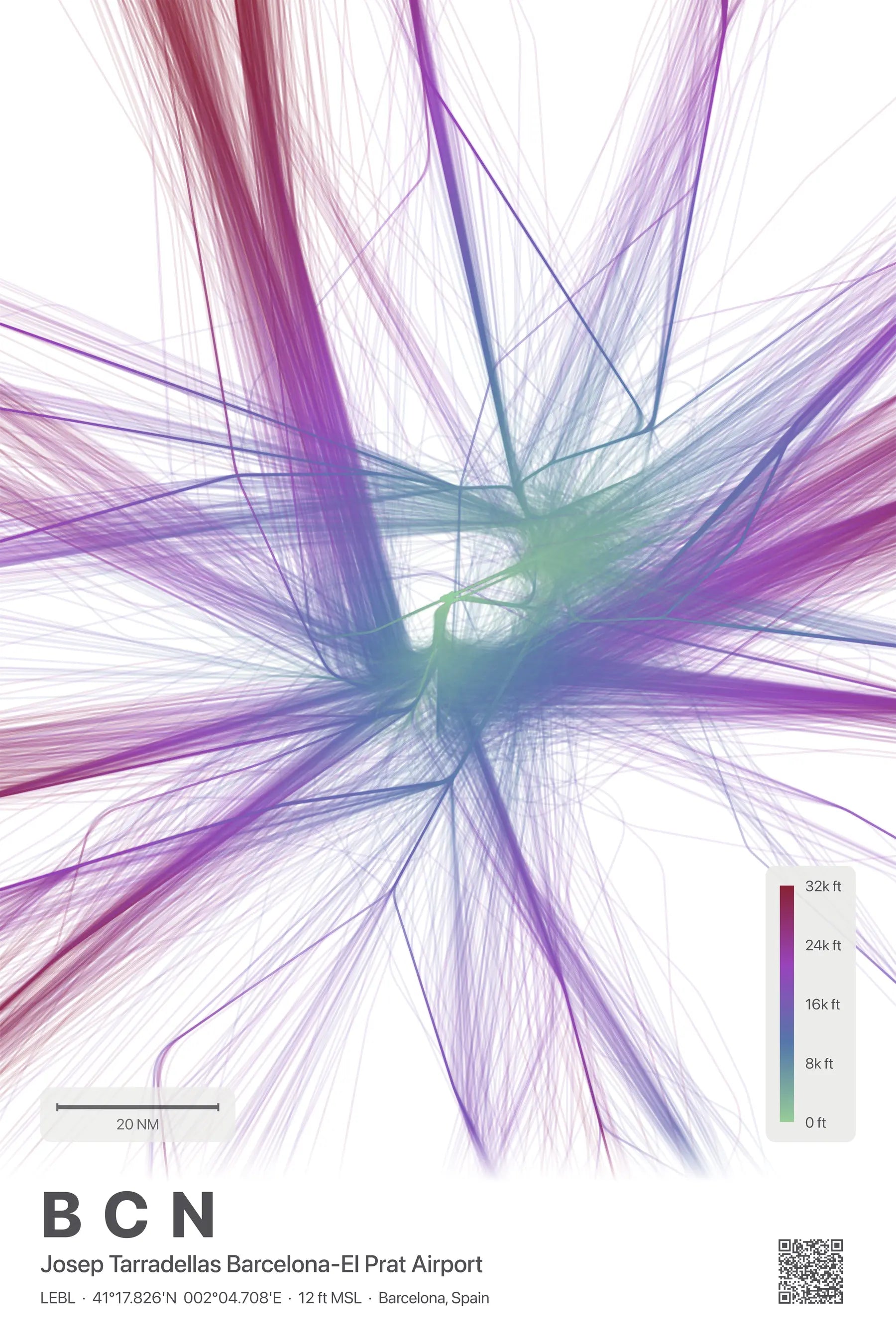 BCN flight path print — Prism theme · Light