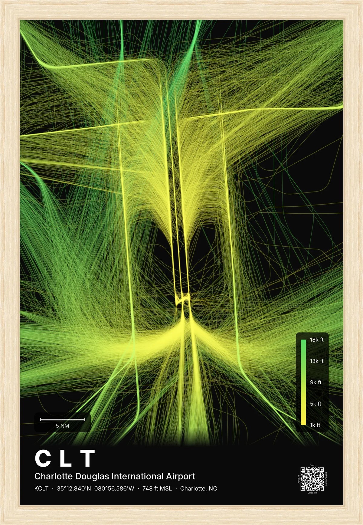 CLT flight path map — Citrus theme · Dark [material:framed_natural]