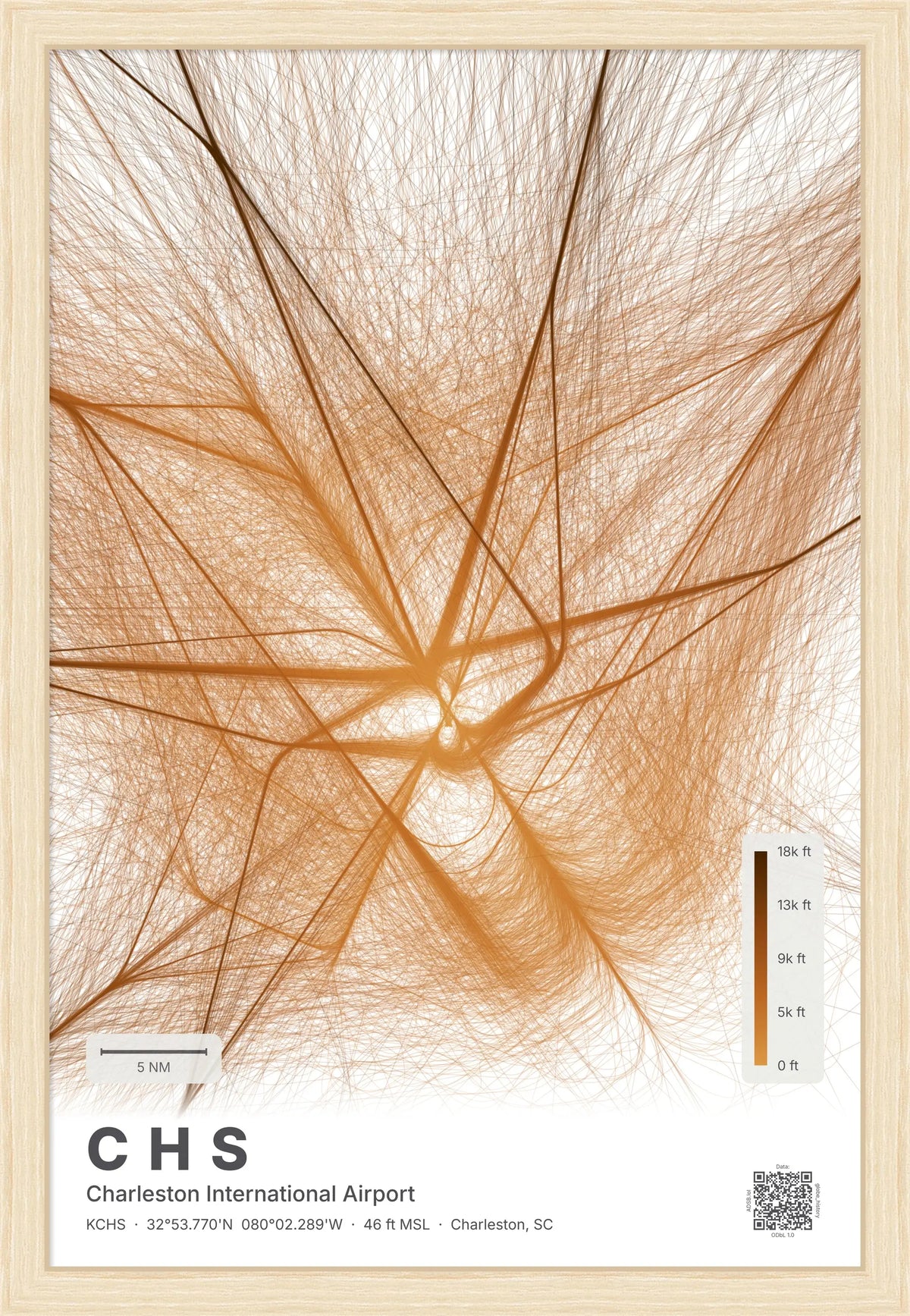 CHS flight path print — Solana theme · Light [material:framed_natural]