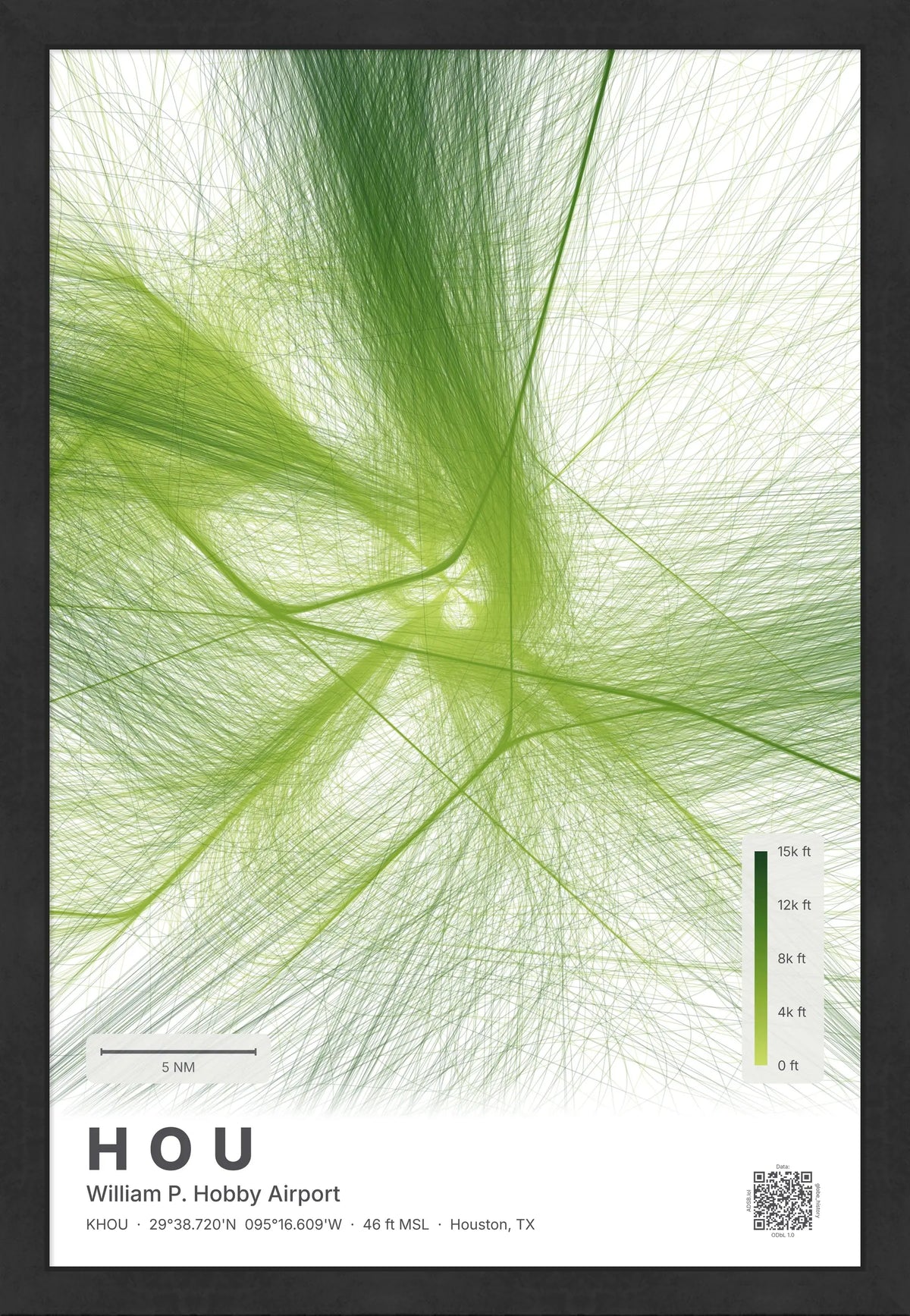 HOU flight path print — Citrus theme · Light [material:framed_black]