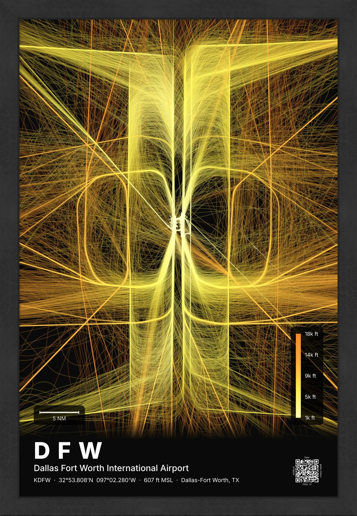 DFW flight path map — Solana theme · Dark [material:framed_black]