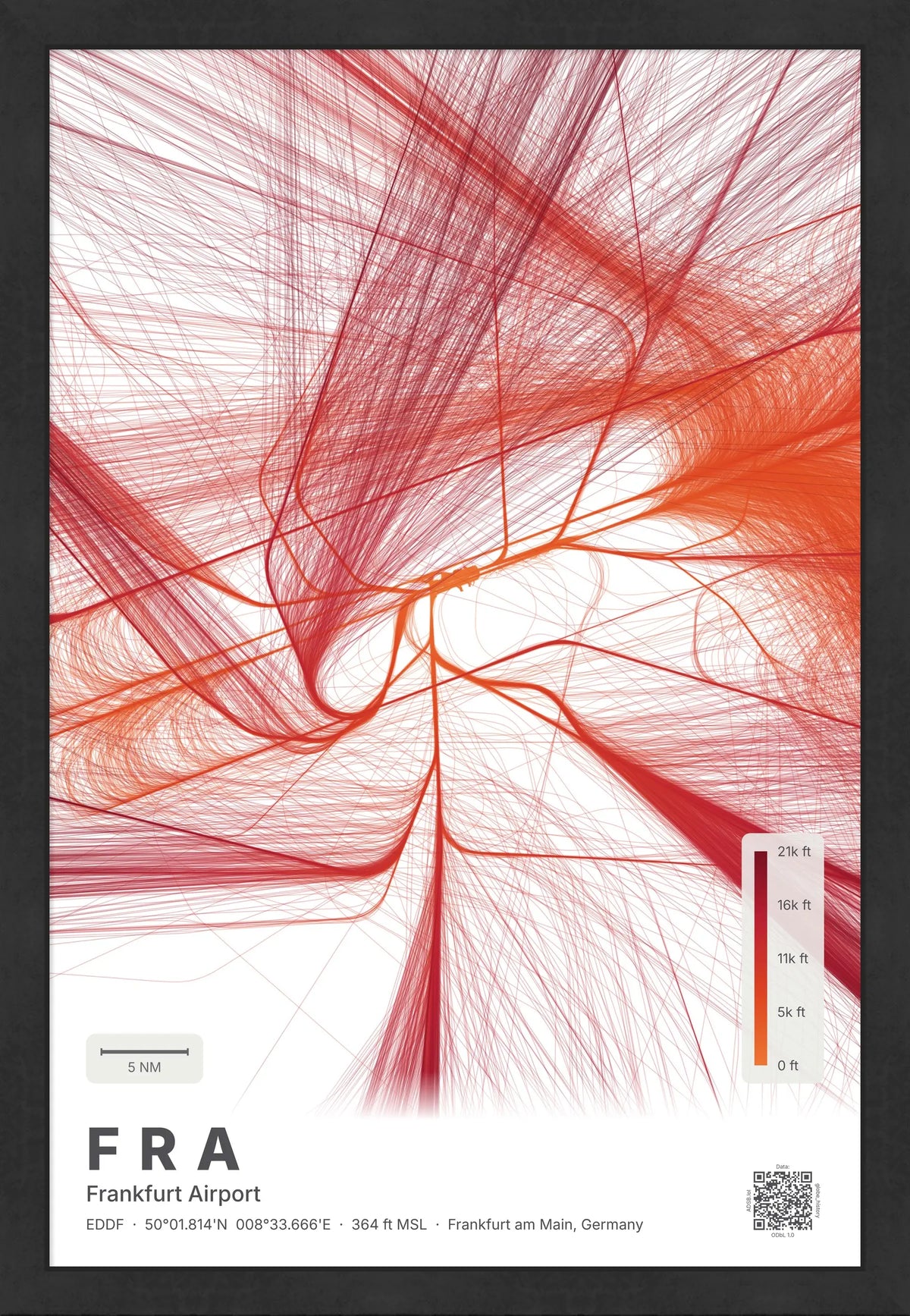 FRA flight path map — Inferno theme · Light [material:framed_black]