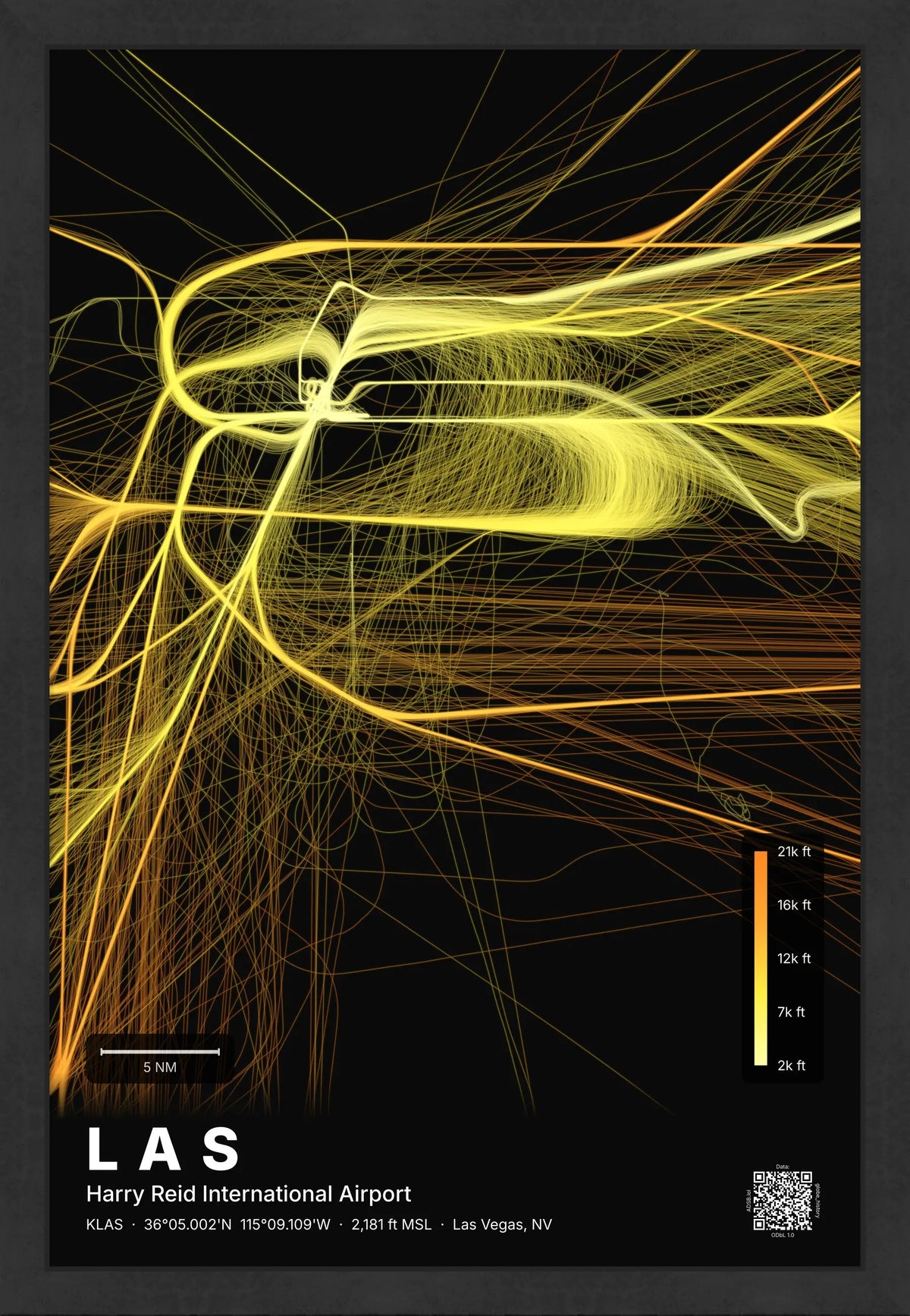 LAS flight path print — Solana theme · Dark [material:framed_black]