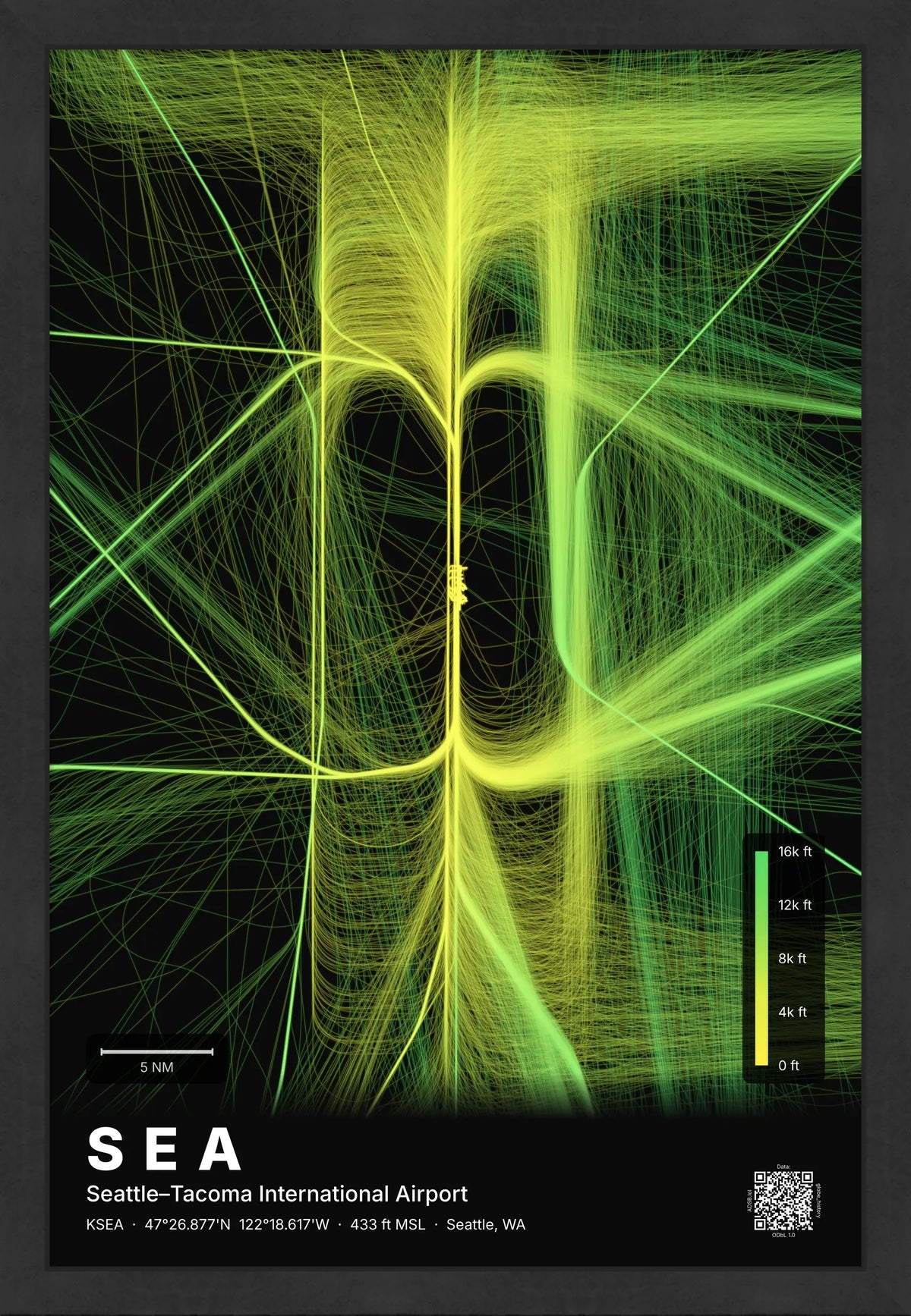 SEA flight path map — Citrus theme · Dark [material:framed_black]