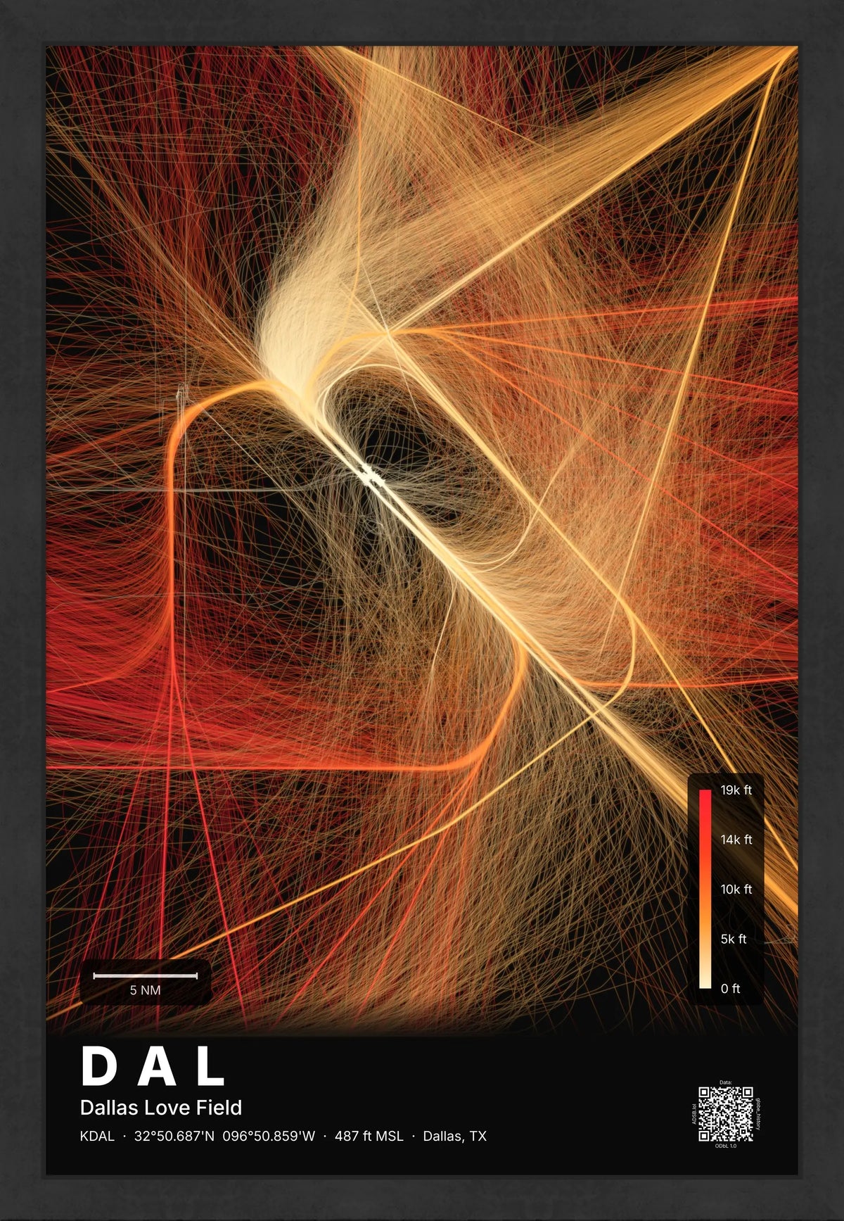 DAL flight path print — Inferno theme · Dark [material:framed_black]