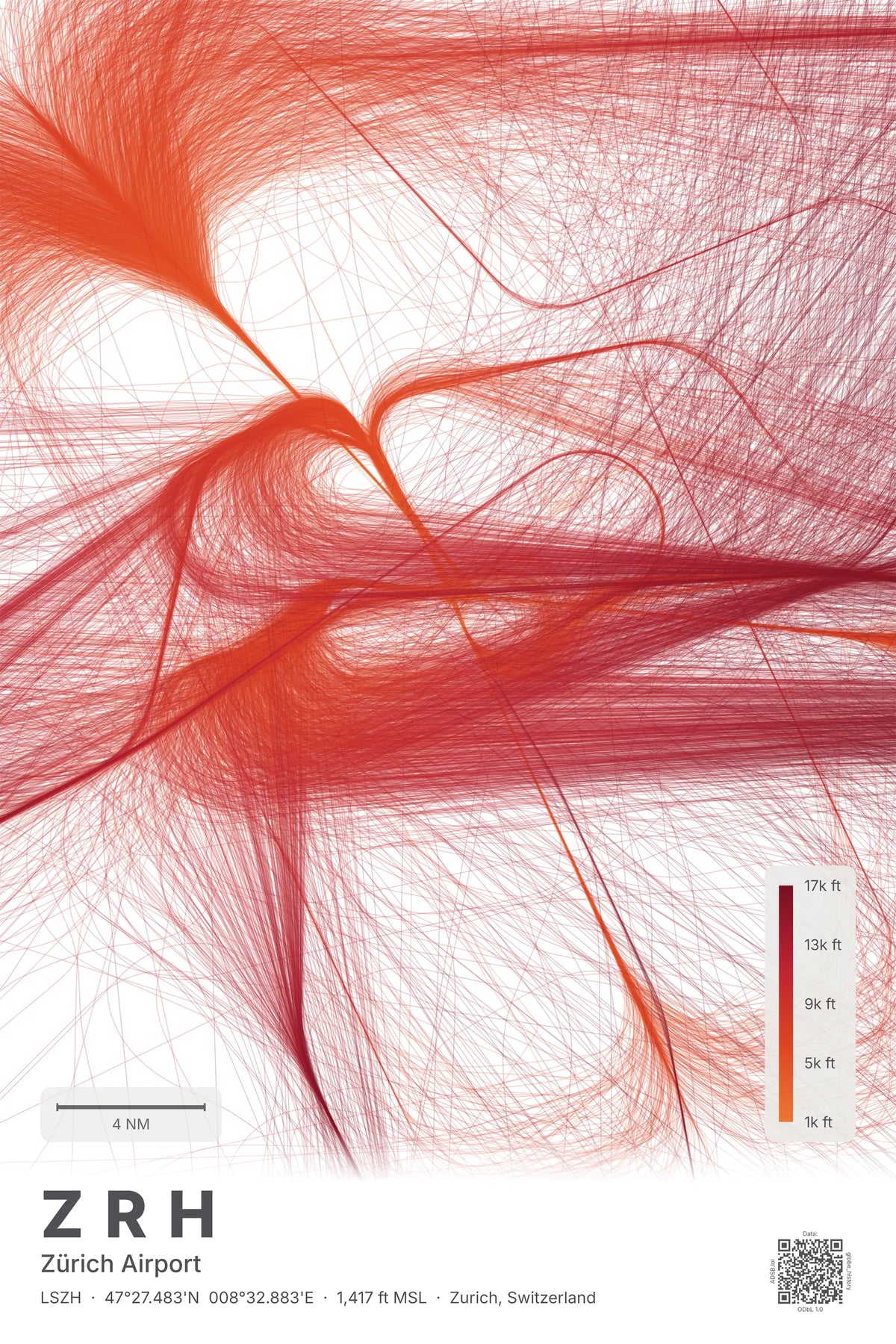 ZRH flight path map — Inferno theme · Light