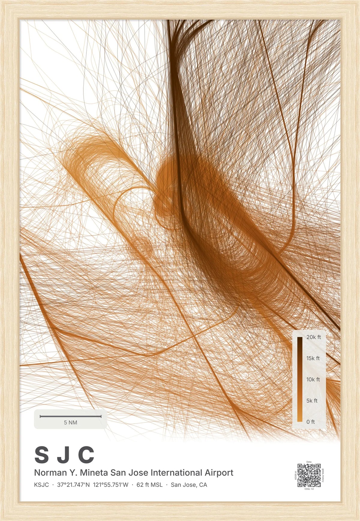 SJC flight path map — Solana theme · Light [material:framed_natural]