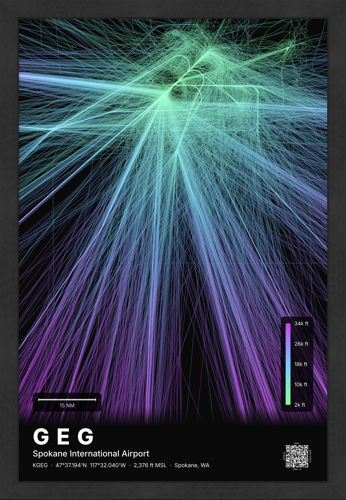 GEG flight path print — Prism theme · Dark [material:framed_black]