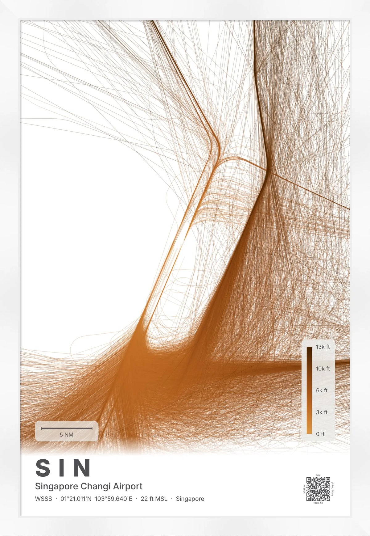 SIN flight path map — Solana theme · Light [material:framed_white]