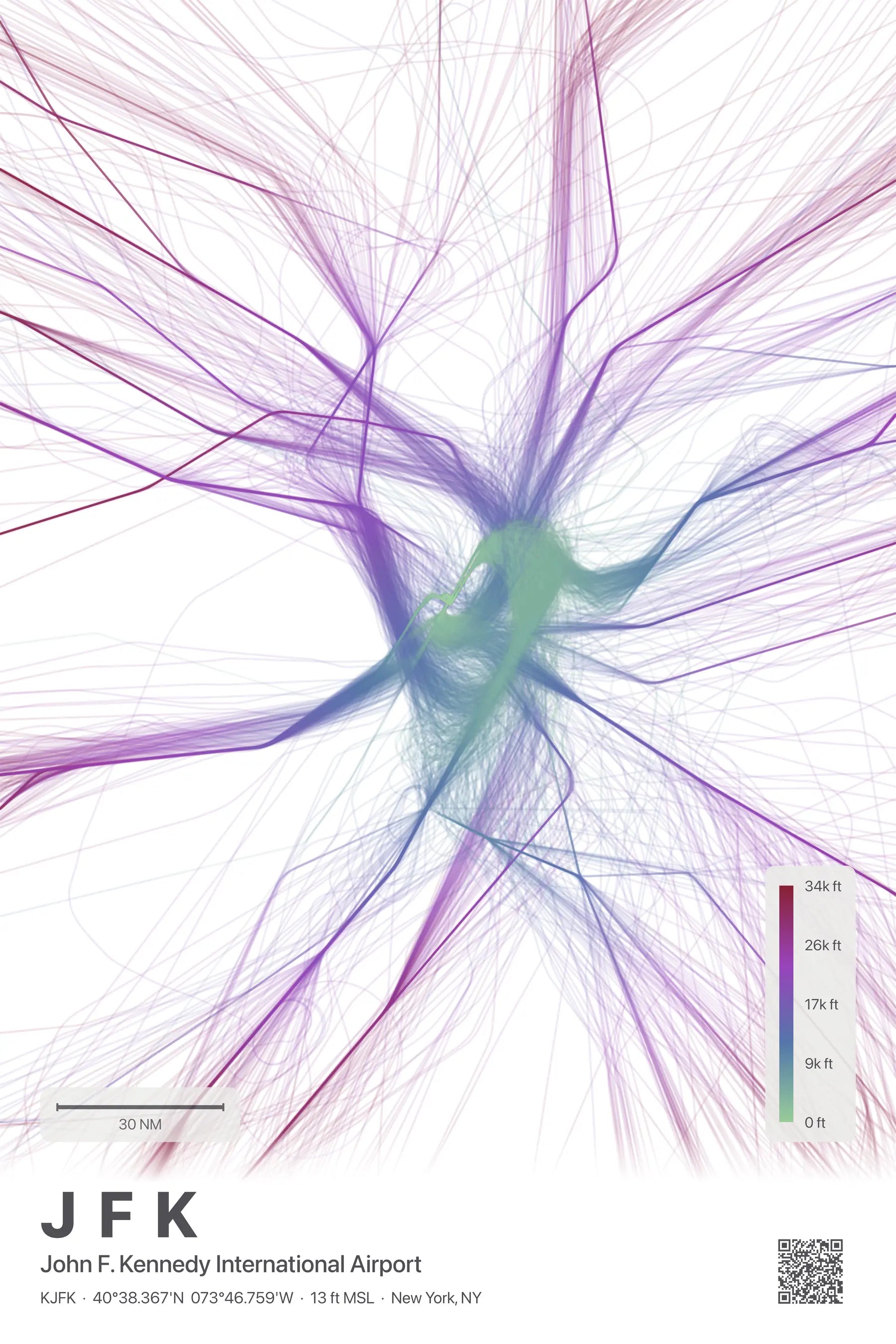 JFK flight path print — Prism theme · Light