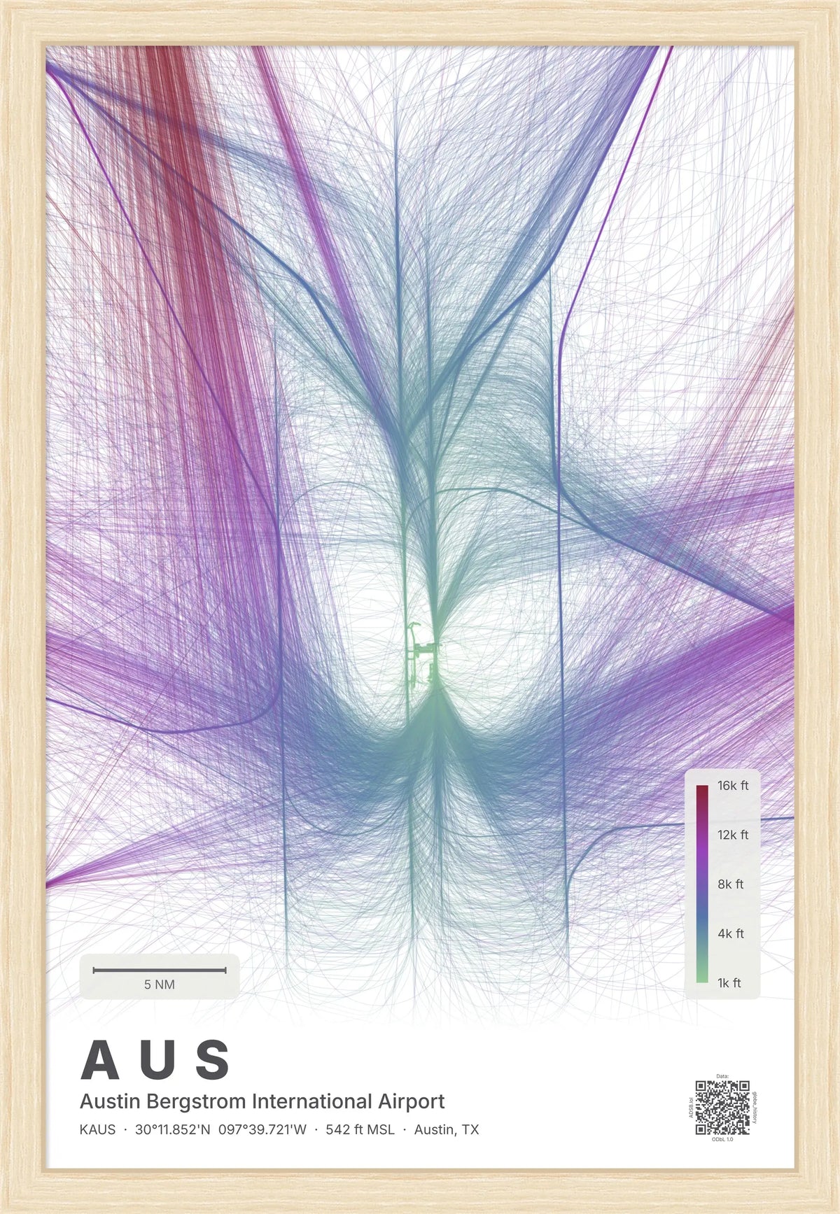 AUS flight path print — Prism theme · Light [material:framed_natural]