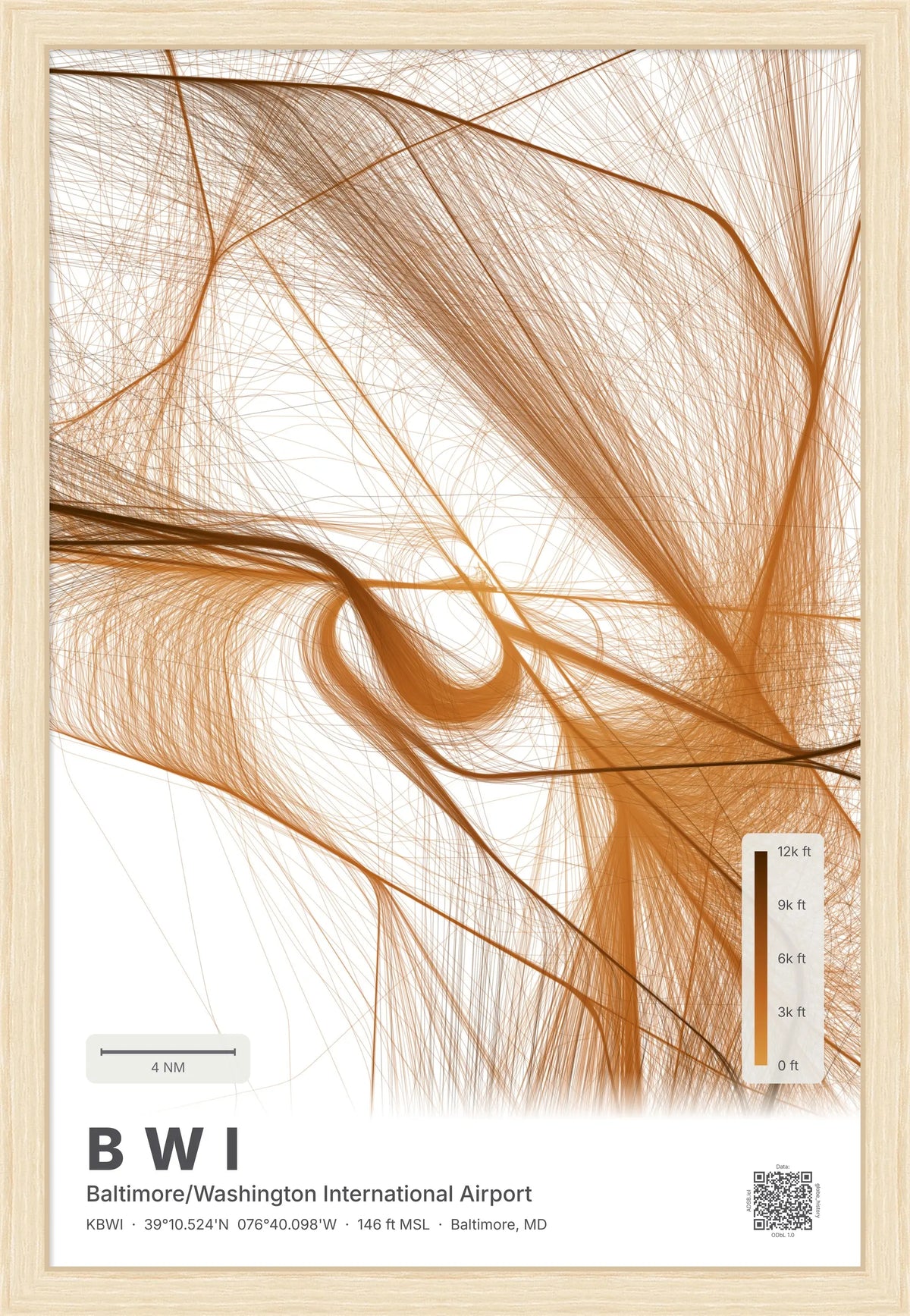 BWI flight path print — Solana theme · Light [material:framed_natural]