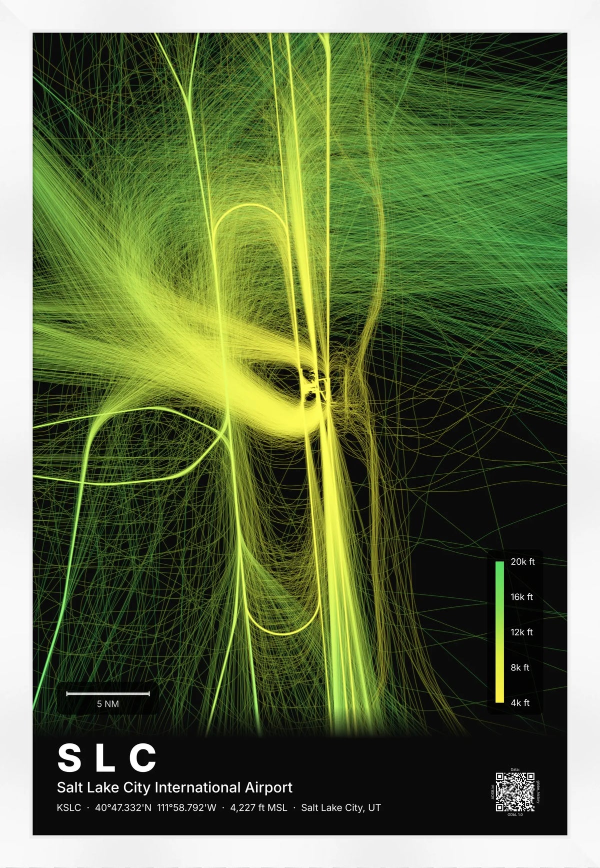 SLC flight path print — Citrus theme · Dark [material:framed_white]