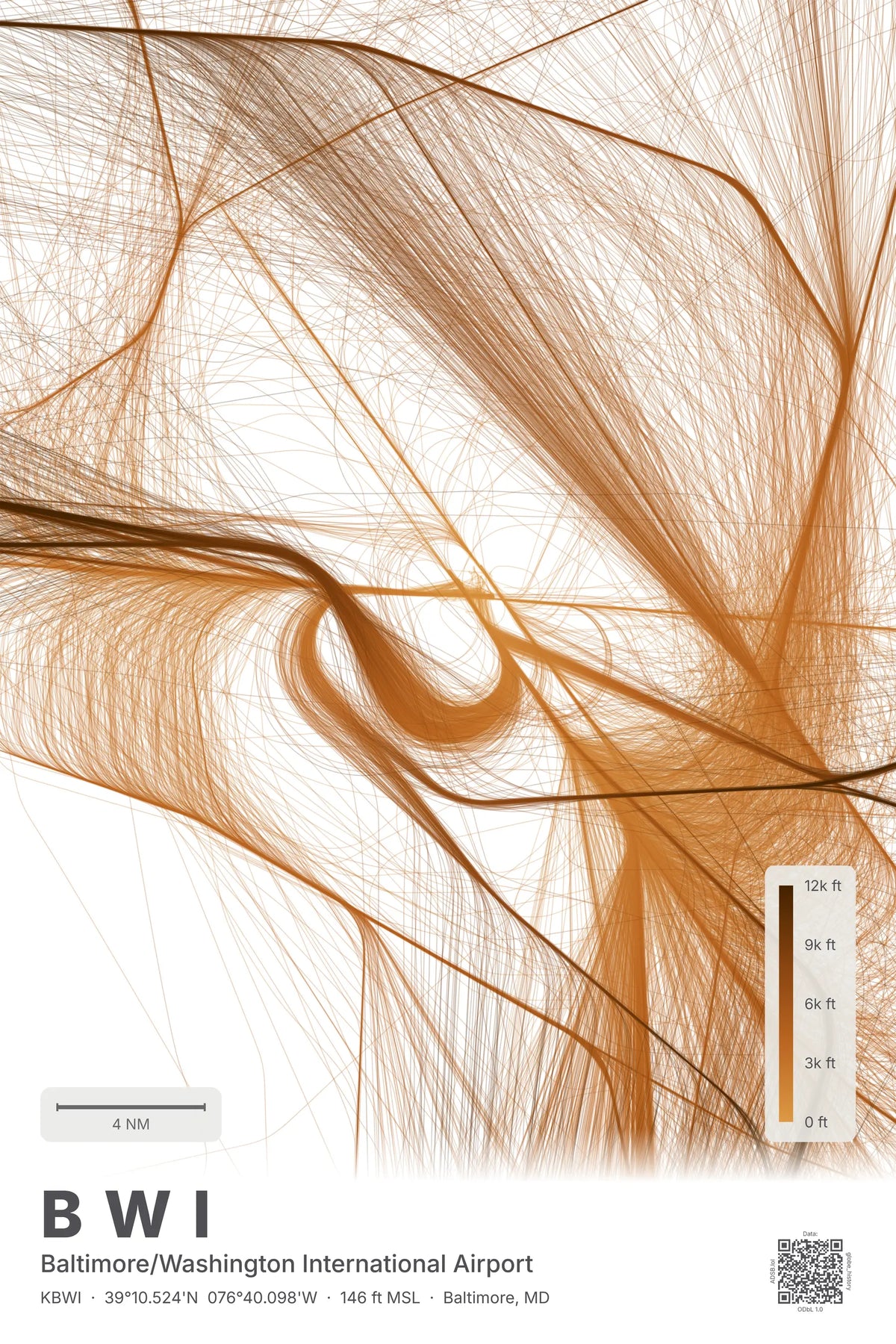 BWI flight path print — Solana theme · Light