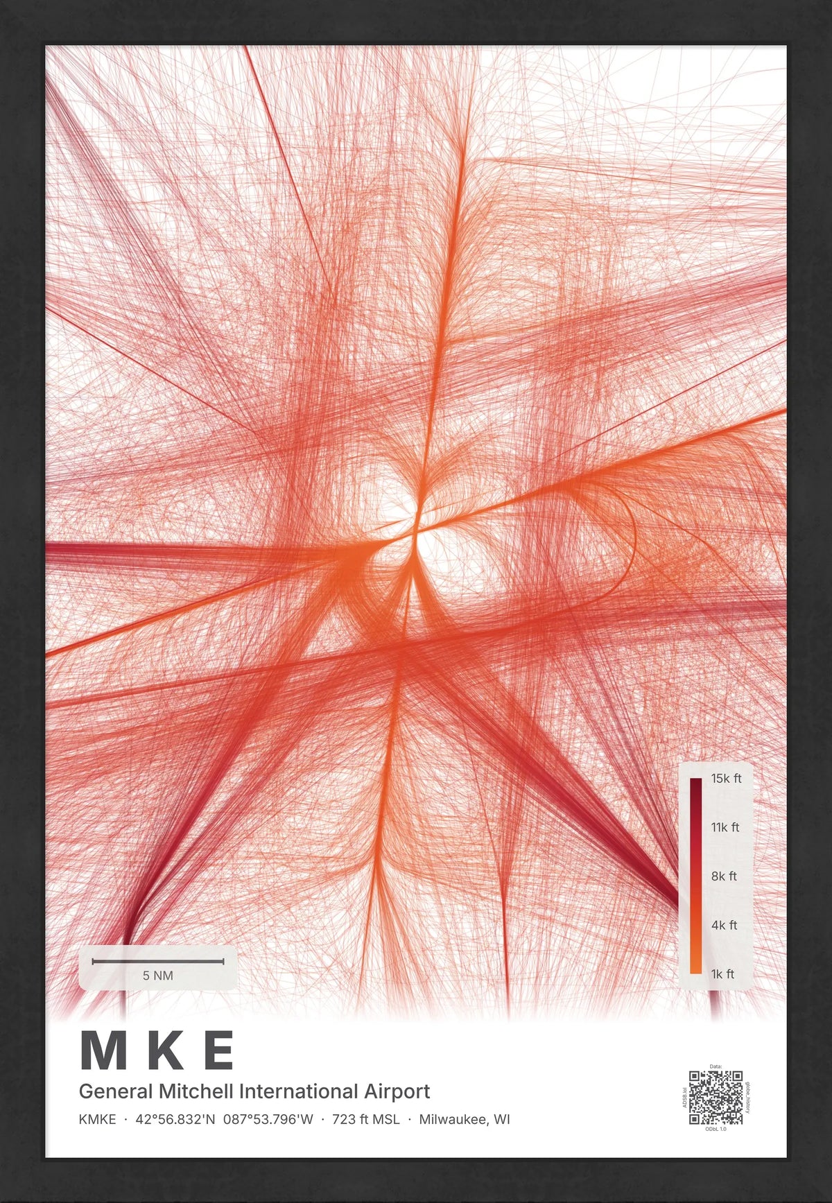 MKE flight path print — Inferno theme · Light [material:framed_black]