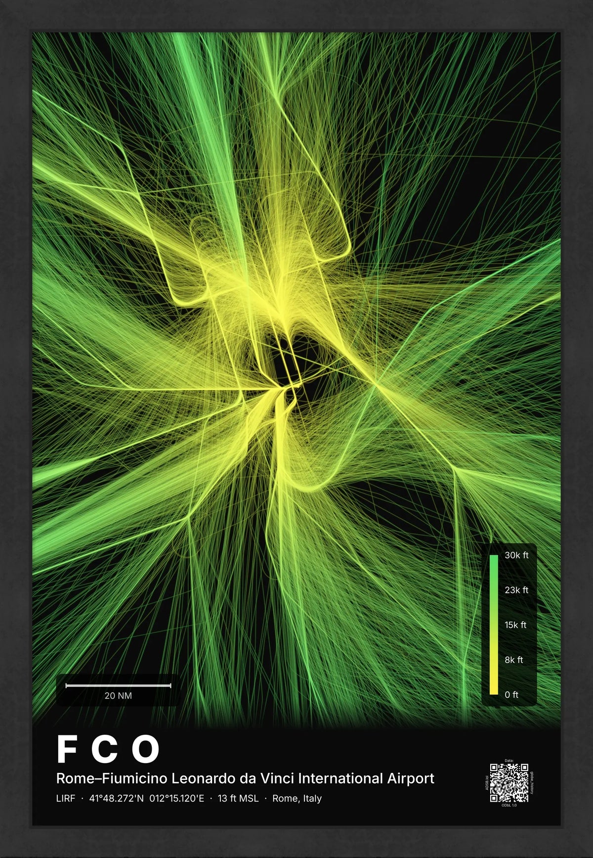 FCO flight path print — Citrus theme · Dark [material:framed_black]