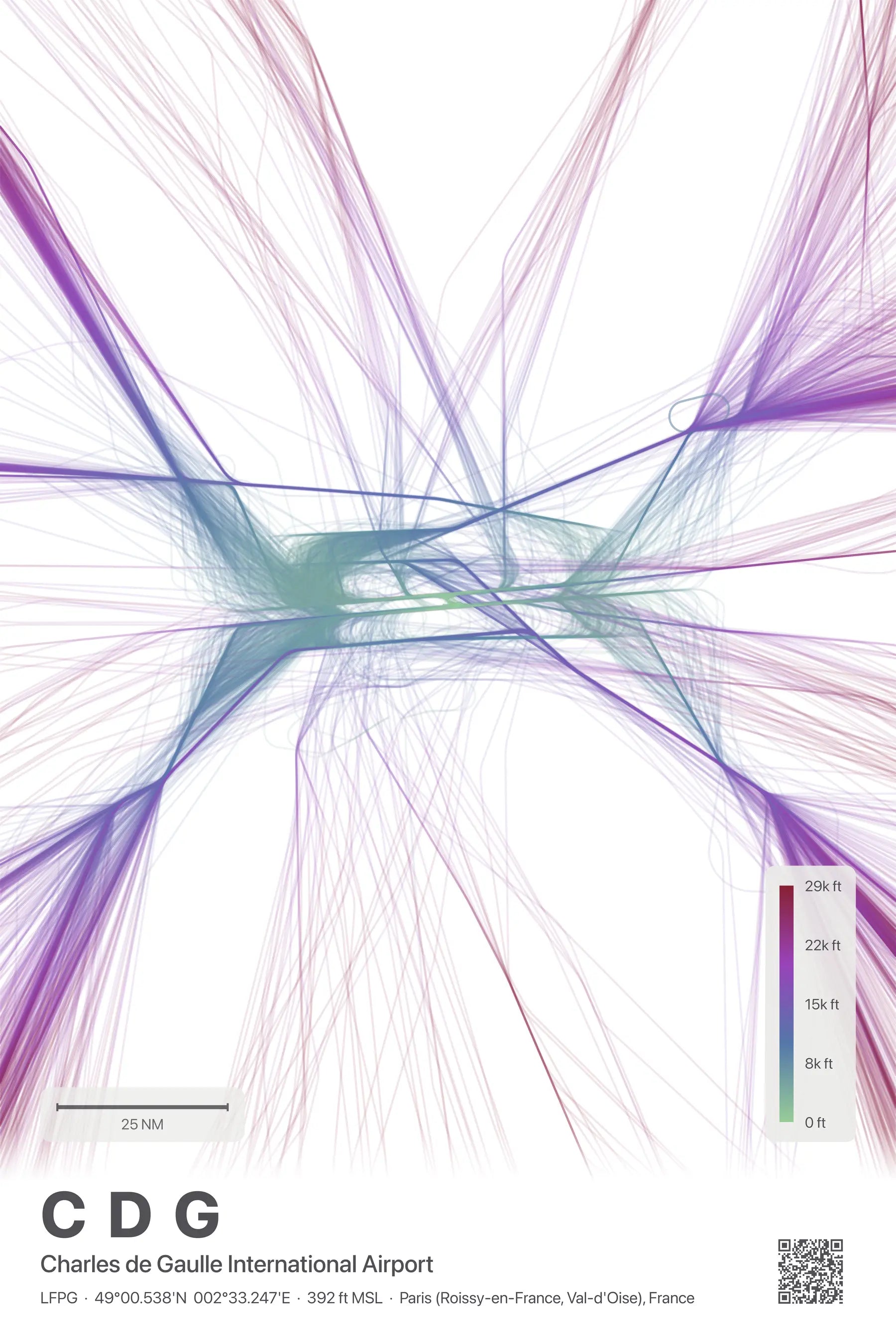 CDG flight path print — Prism theme · Light