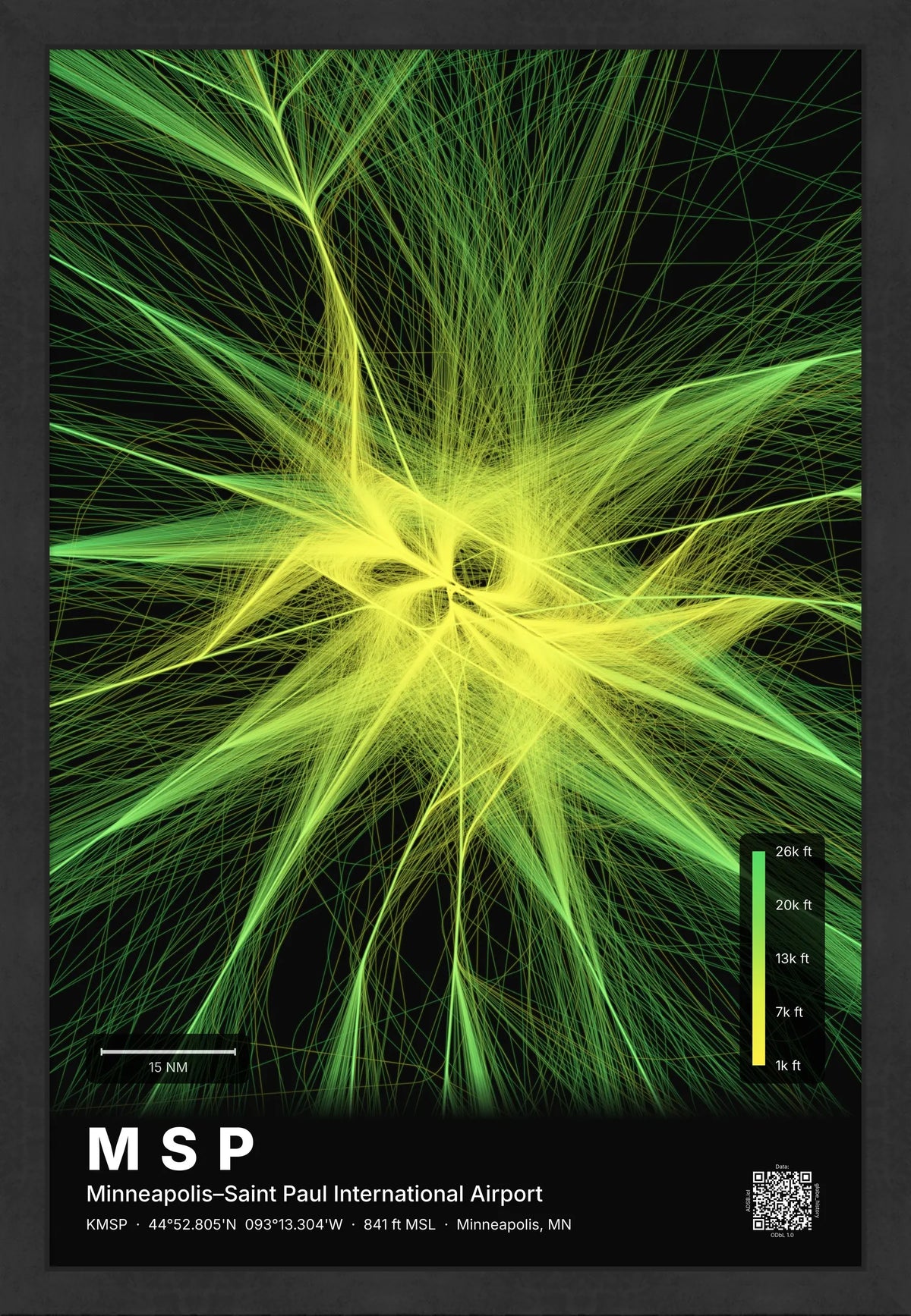 MSP flight path print — Citrus theme · Dark [material:framed_black]