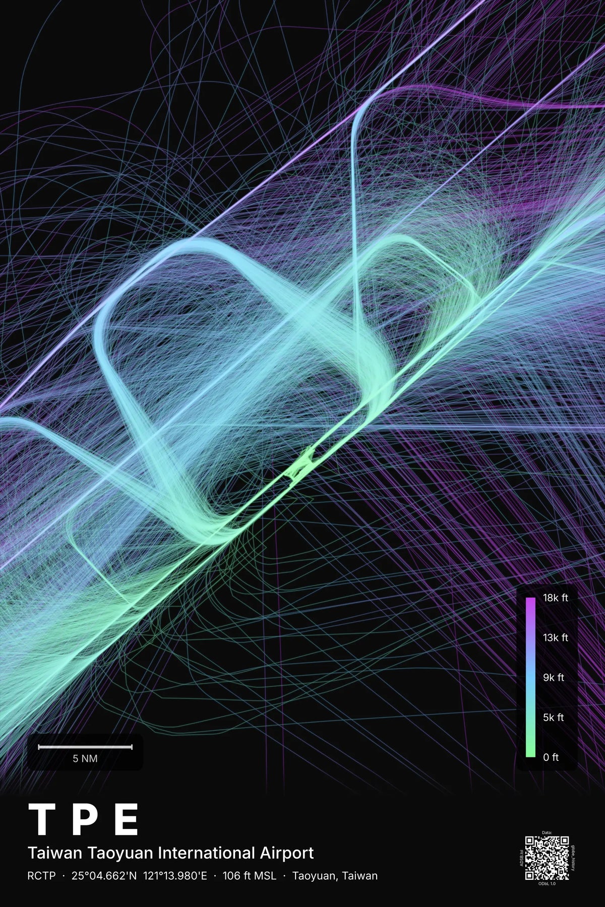 TPE flight path map — Prism theme · Dark