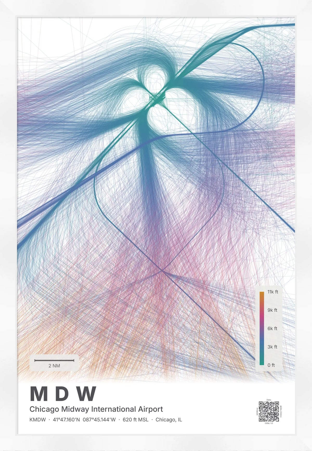 MDW flight path print — Aurora theme · Light [material:framed_white]