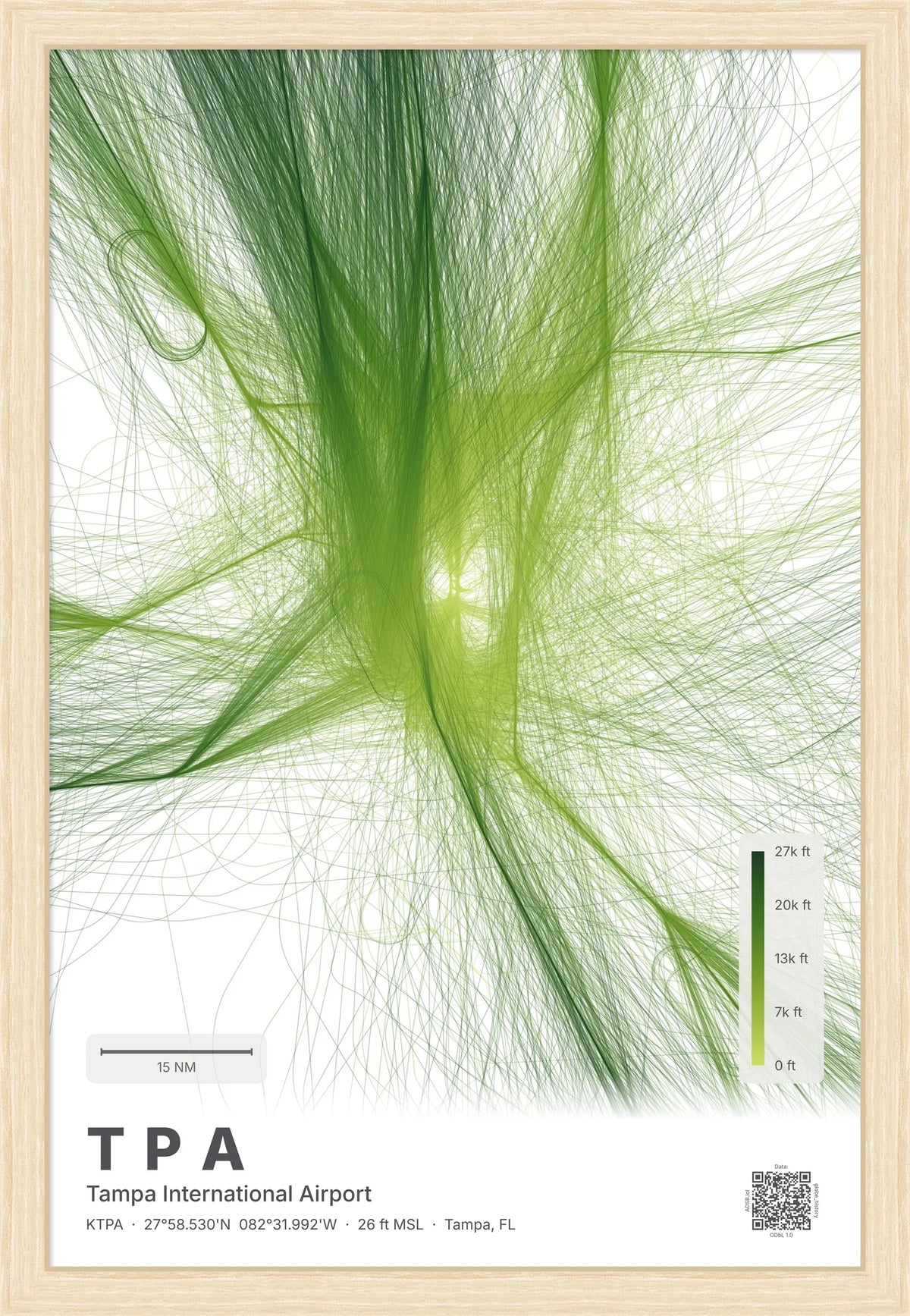 TPA flight path print — Citrus theme · Light [material:framed_natural]