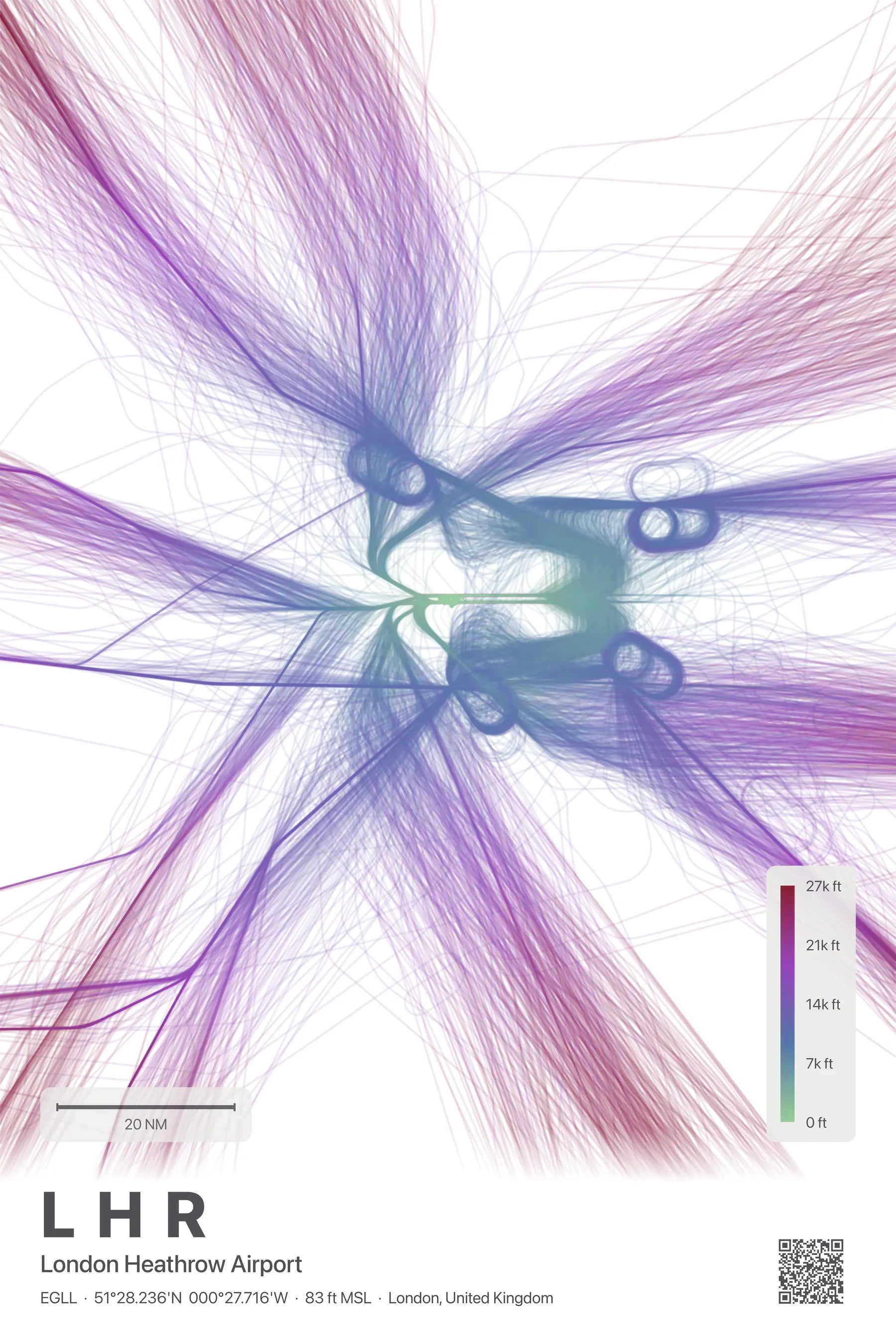 LHR flight path print — Prism theme · Light