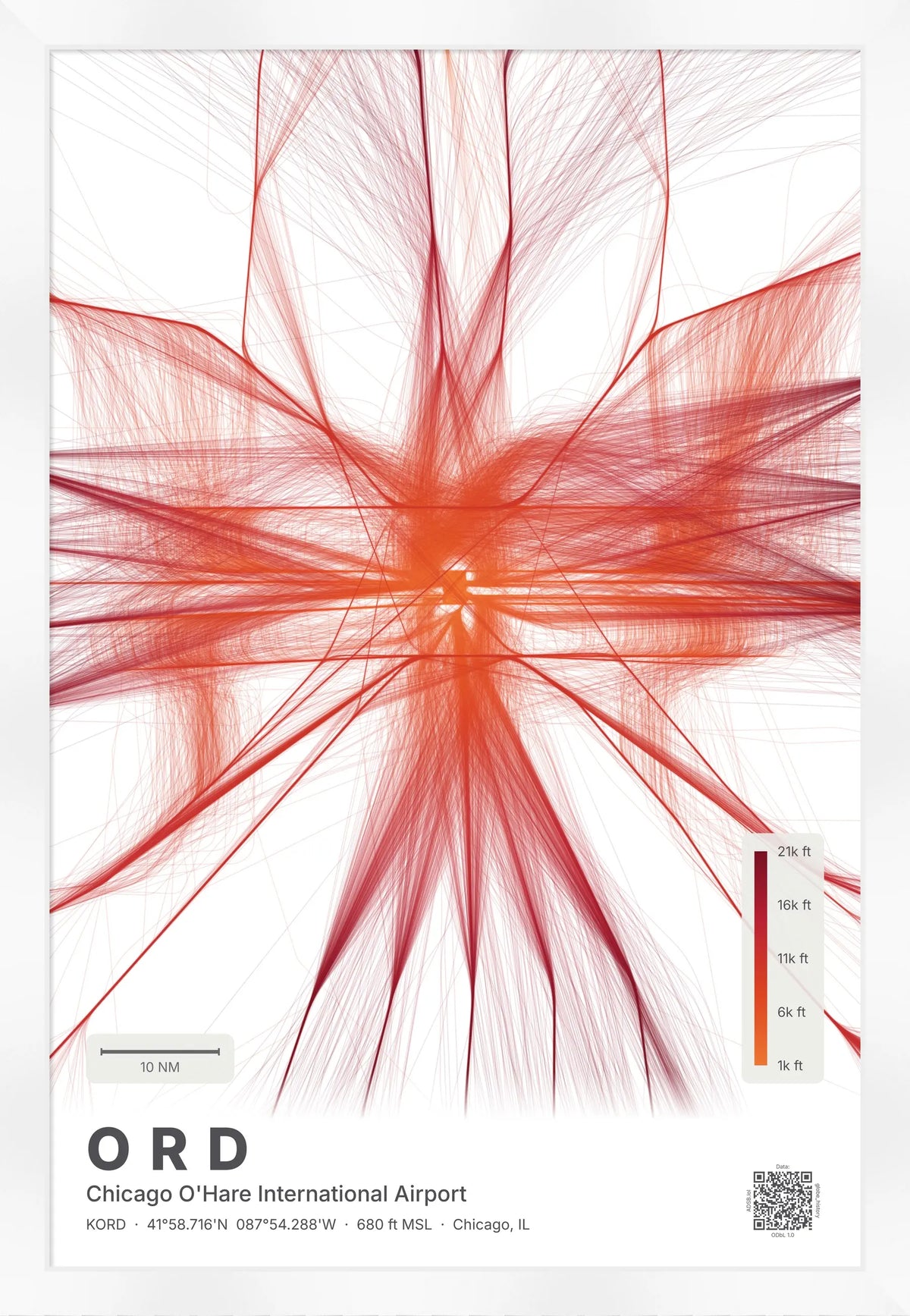 ORD flight path map — Inferno theme · Light [material:framed_white]