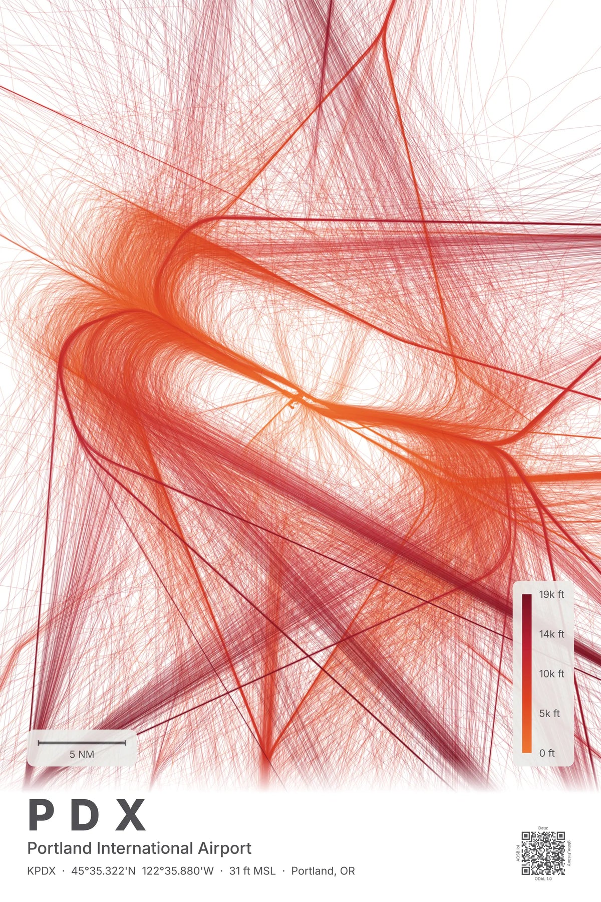PDX flight path print — Inferno theme · Light