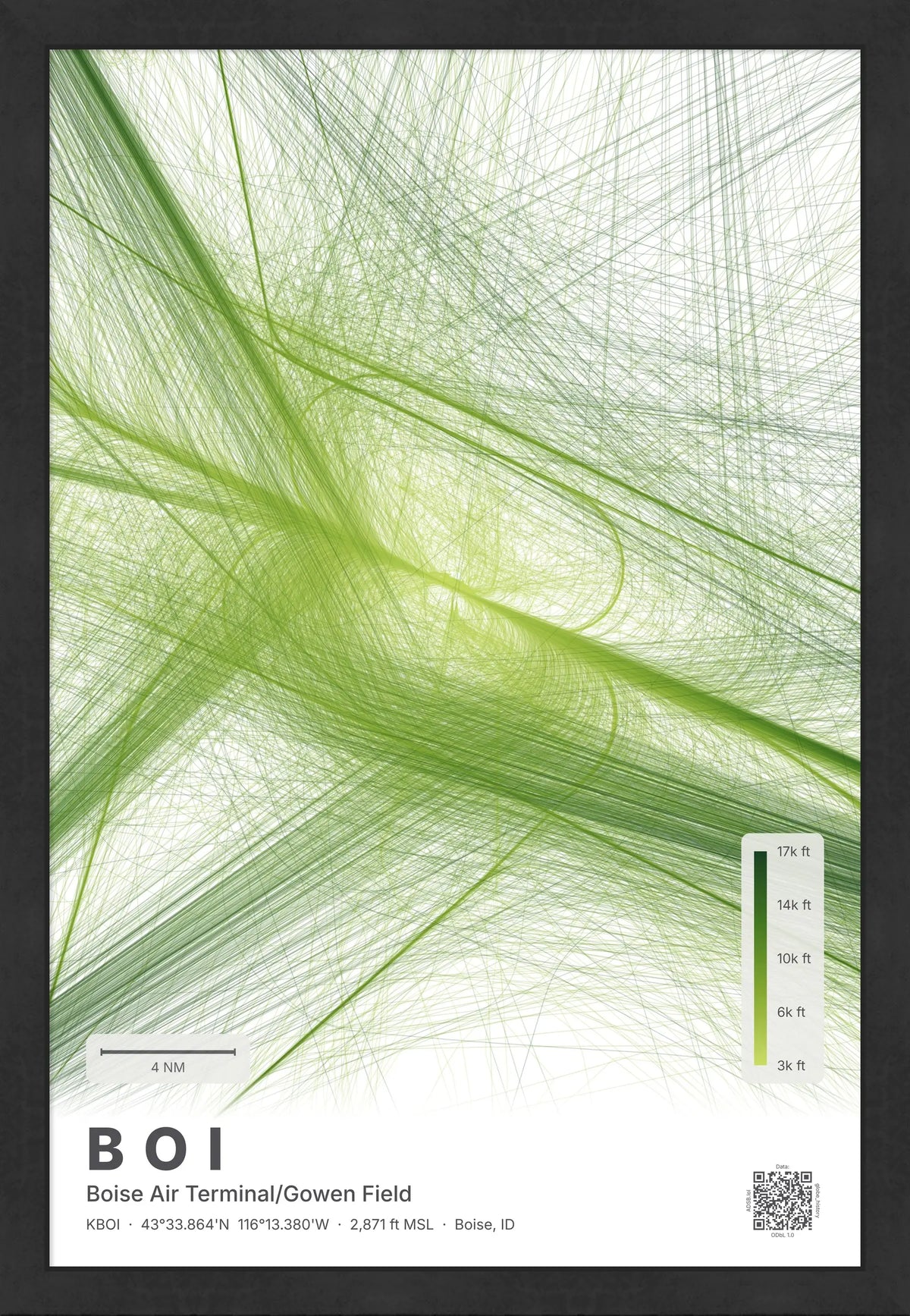 BOI flight path print — Citrus theme · Light [material:framed_black]