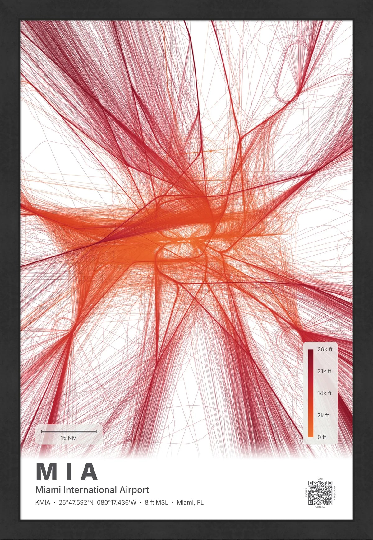 MIA flight path print — Inferno theme · Light [material:framed_black]