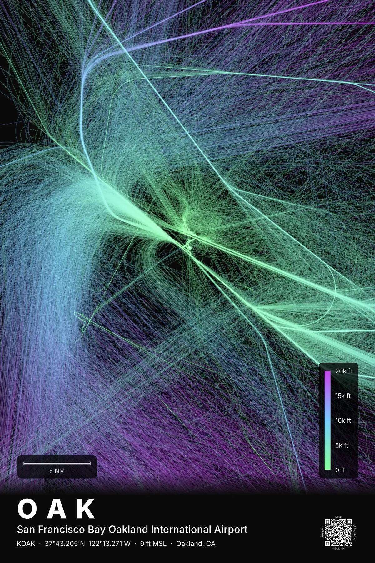 OAK flight path print — Prism theme · Dark