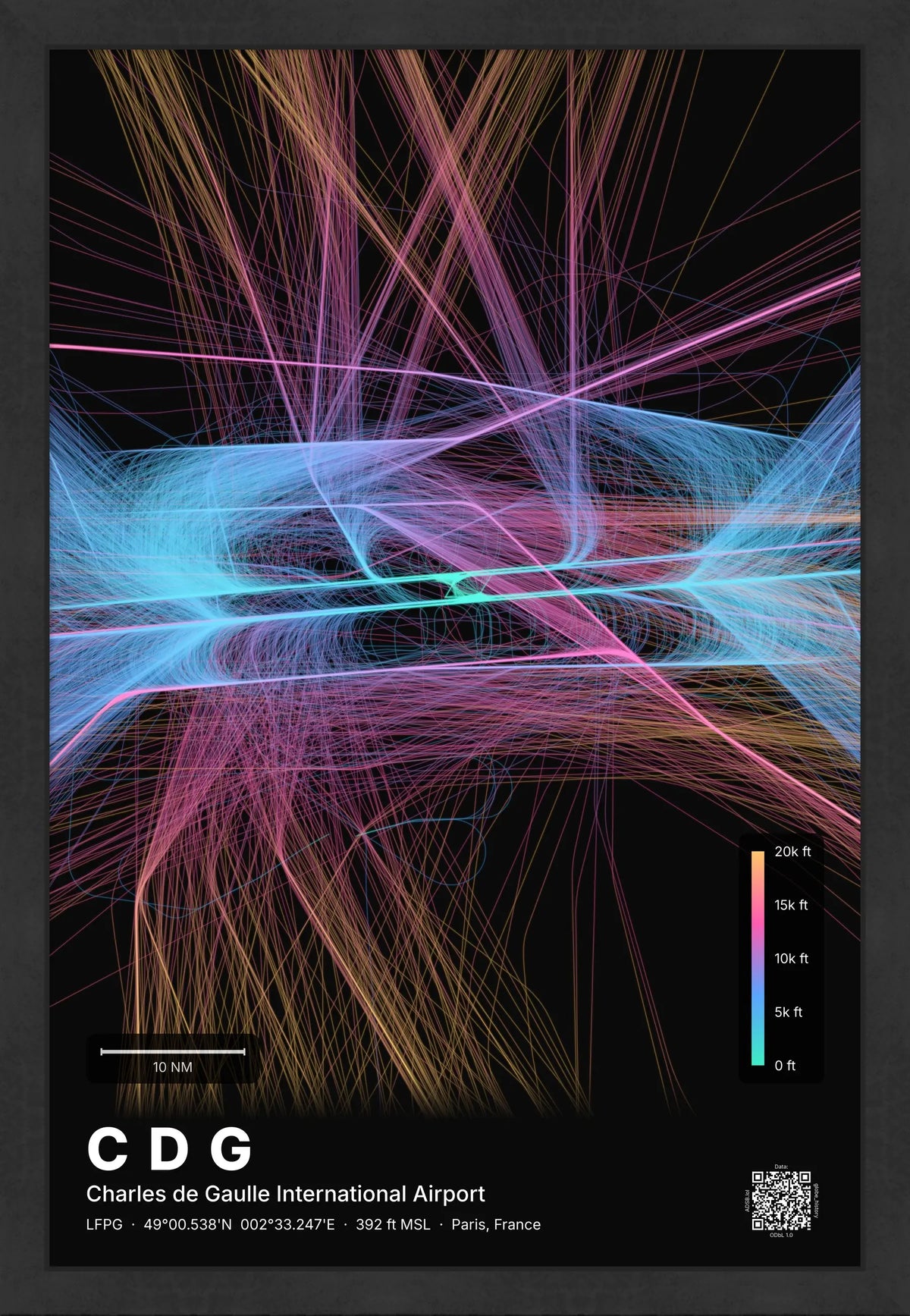 CDG flight path map — Aurora theme · Dark [material:framed_black]