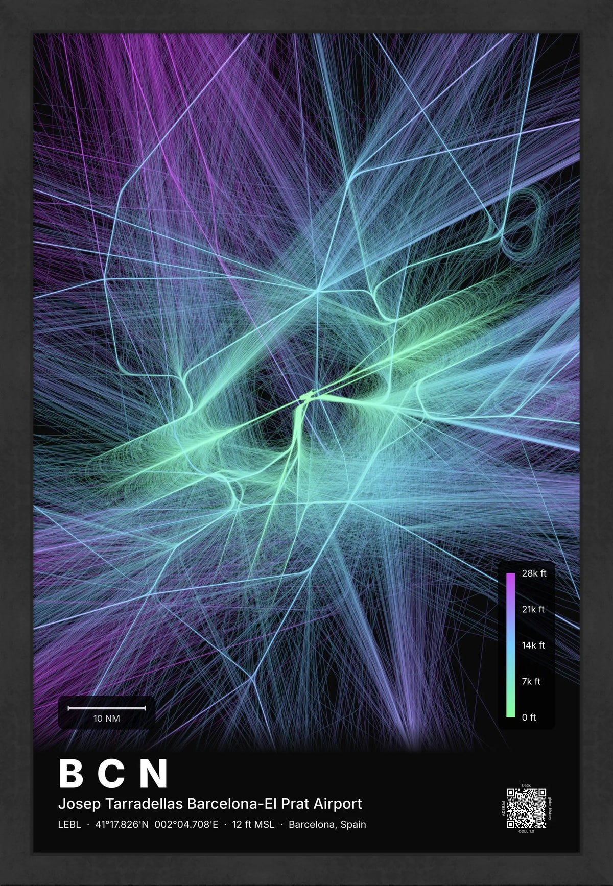 BCN flight path map — Prism theme · Dark [material:framed_black]