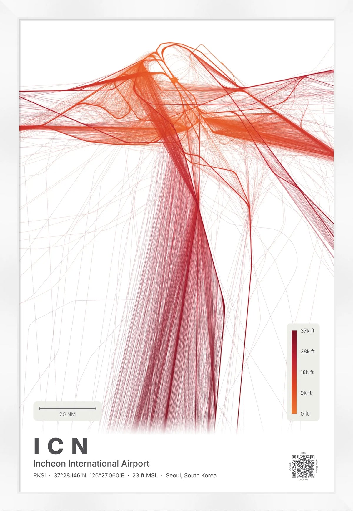 ICN flight path map — Inferno theme · Light [material:framed_white]