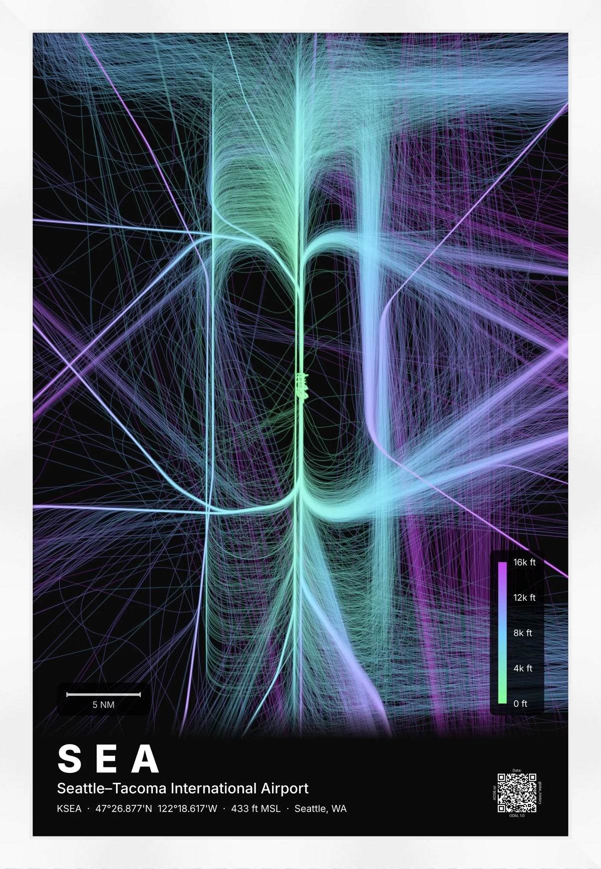 SEA flight path map — Prism theme · Dark [material:framed_white]