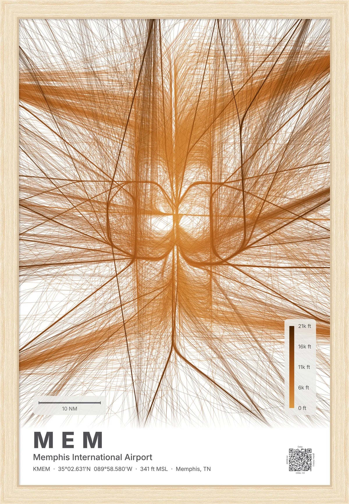 MEM flight path print — Solana theme · Light [material:framed_natural]