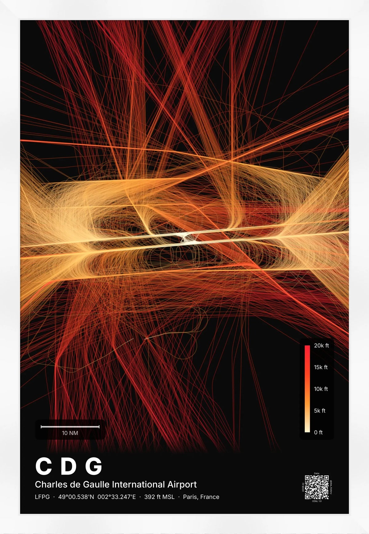 CDG flight path map — Inferno theme · Dark [material:framed_white]