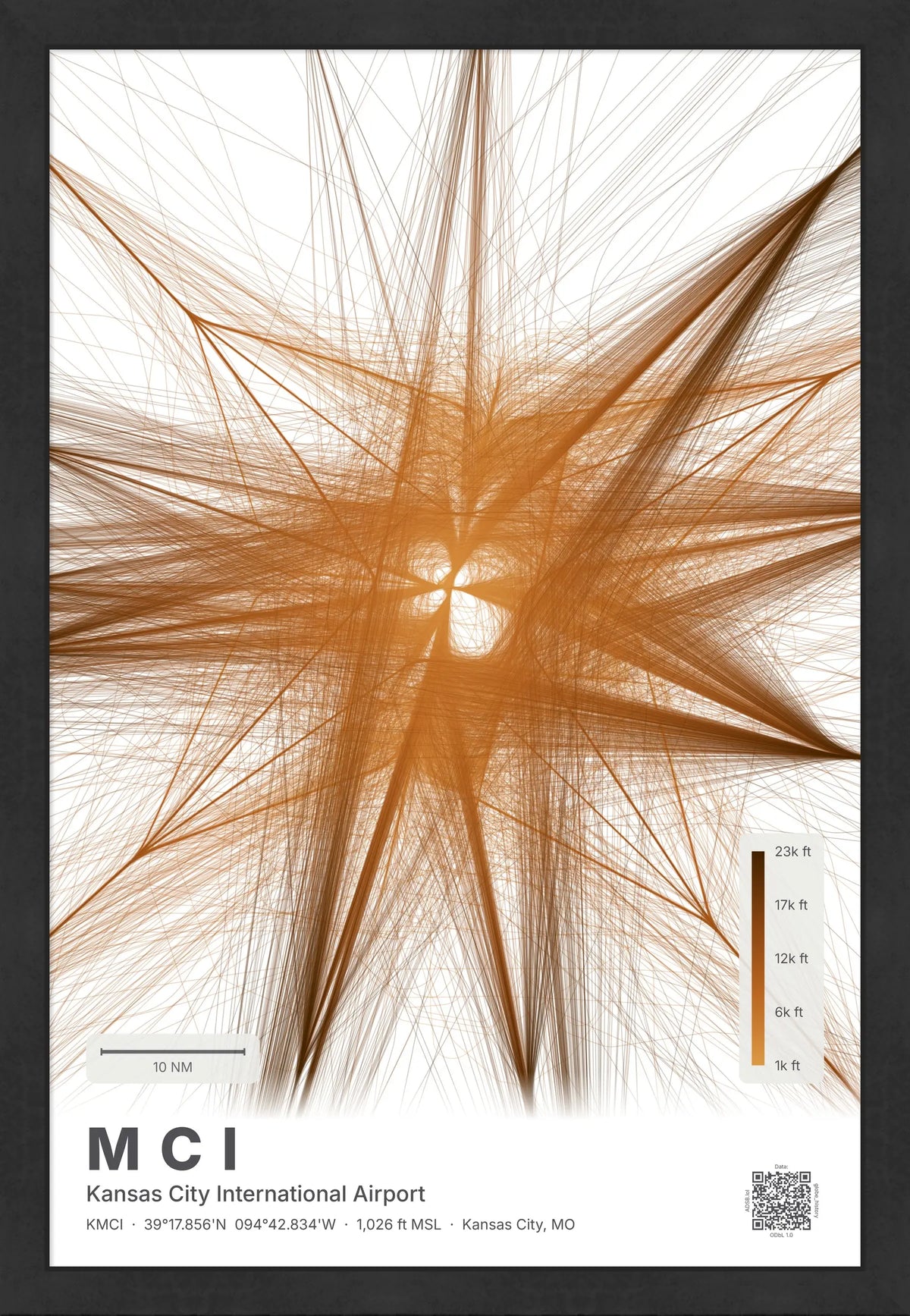MCI flight path print — Solana theme · Light [material:framed_black]