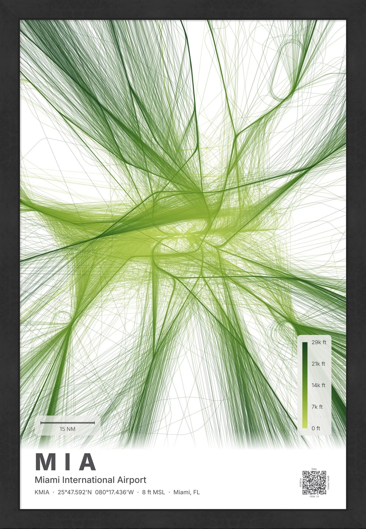 MIA flight path print — Citrus theme · Light [material:framed_black]