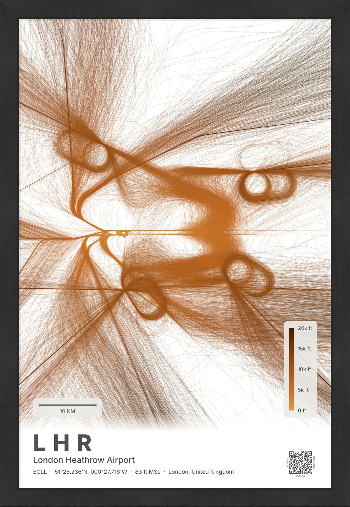 LHR flight path map — Solana theme · Light [material:framed_black]