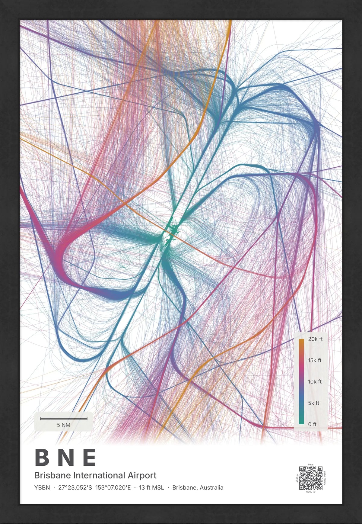 BNE flight path map — Aurora theme · Light [material:framed_black]