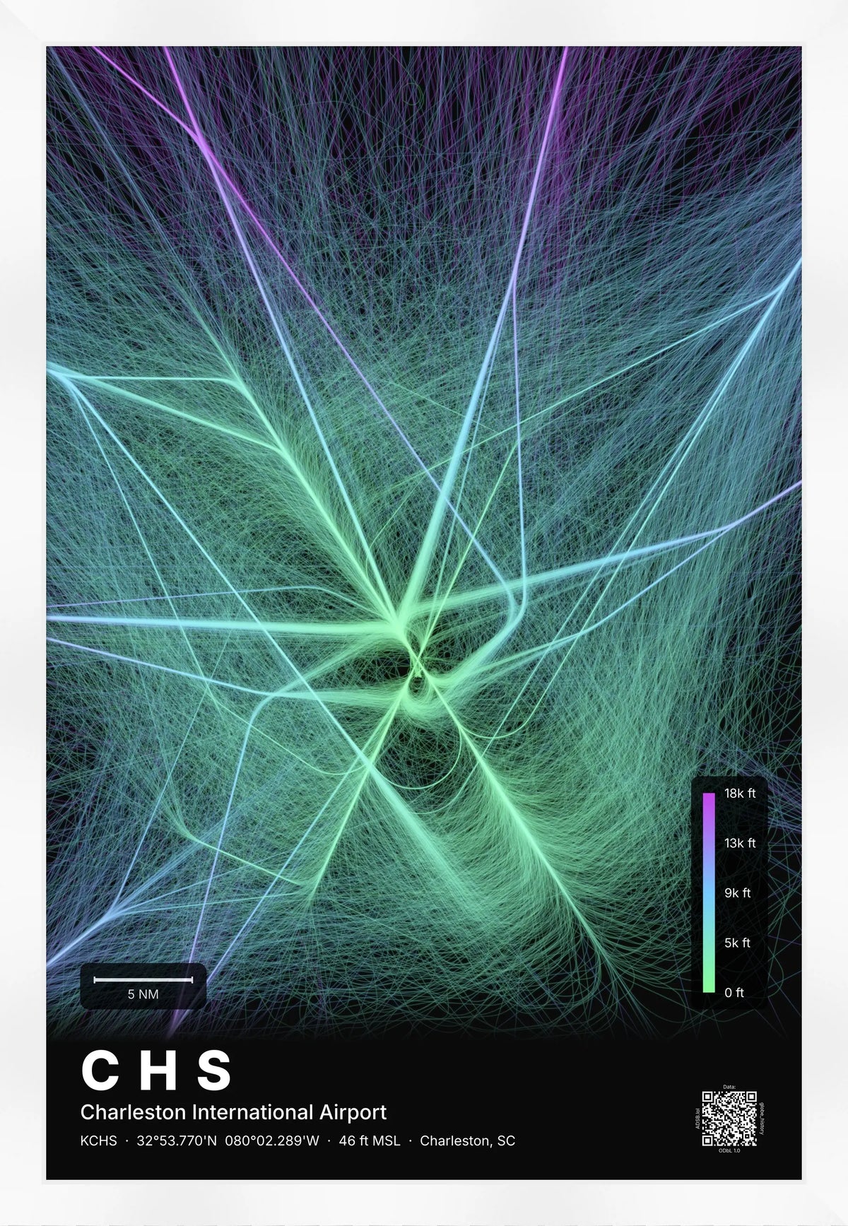 CHS flight path print — Prism theme · Dark [material:framed_white]